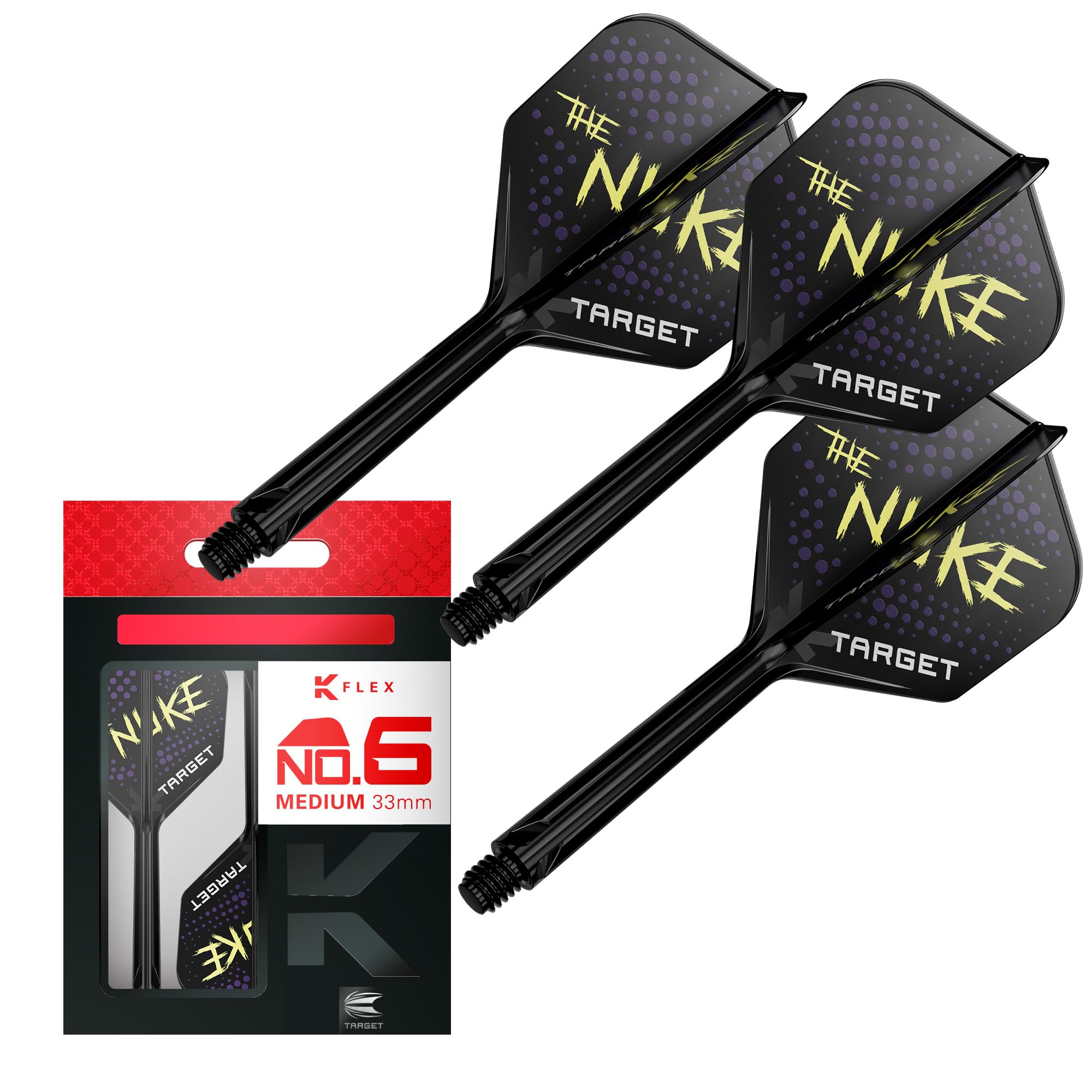 Target Darts Luke Littler K Flex Flights and Shaft System, No.2/No.6 | Pack of 3 Kflex All In One Flights, The Nuke Player Edition Darts Accessories | K-Flex Dart Stem Short/Intermediate/Medium
