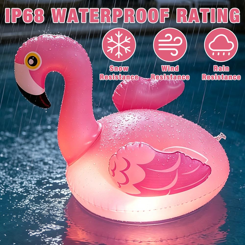 Flamingo Lot de 2 lumières de piscine flottantes solaires flottantes IP68 étanches gonflables flamant rose bouée de natation pour piscine, étang, balcon, jardin, sol