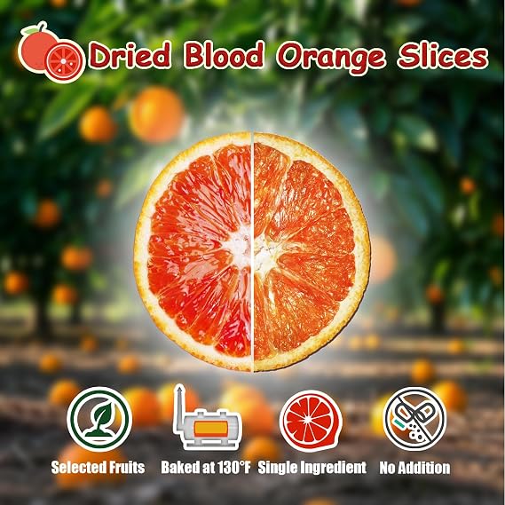 Dried Blood Orange Slices - 200g 7oz, No Sugar Added | Orange Wheels | Dehydrated Dried Fruit for Cocktails/Cakes/Crafts/Potpourri/Candle Making (Blood Orange - 7oz 200g)