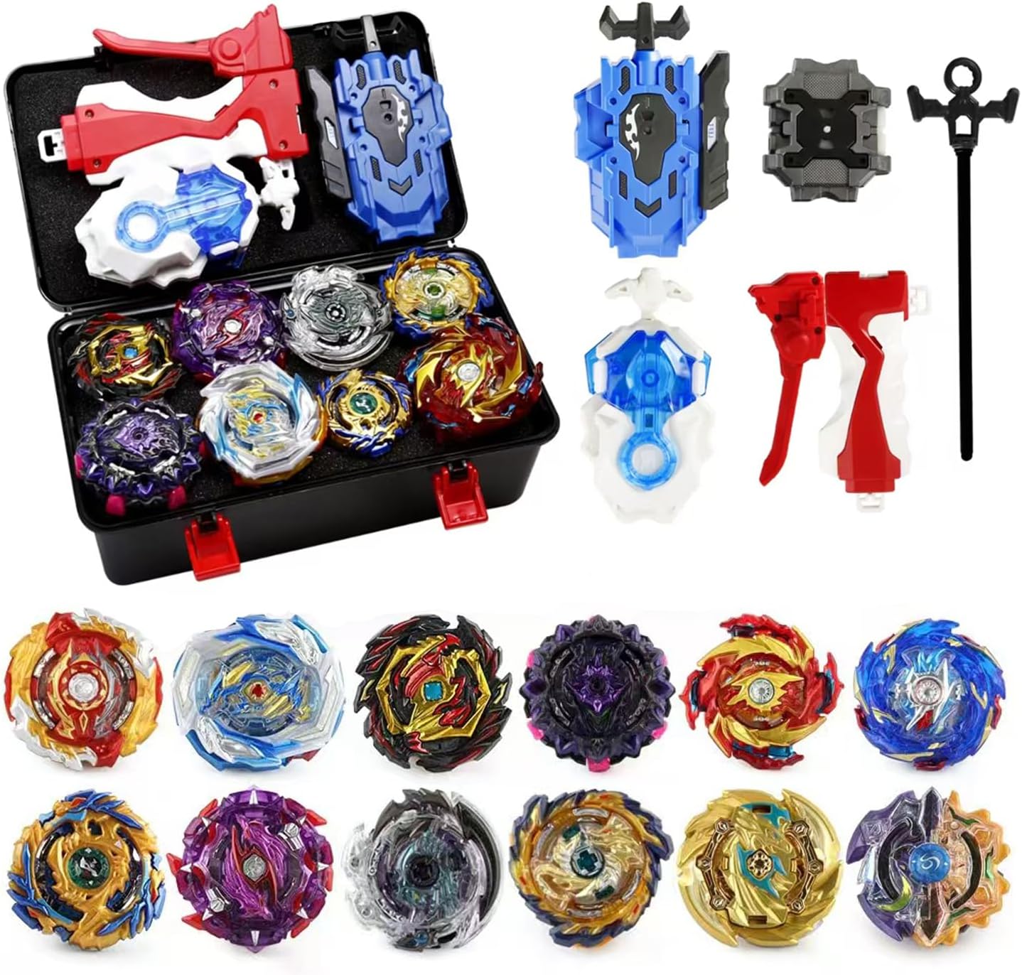 Gyro Battle Burst Gyro Toy Set Great Present for Kids Children Boys Ages 6 8 10 12+ Metal Fusion Top Battling Game 12 Spinning Tops 3 Two-Way Launcher 1 Handles A