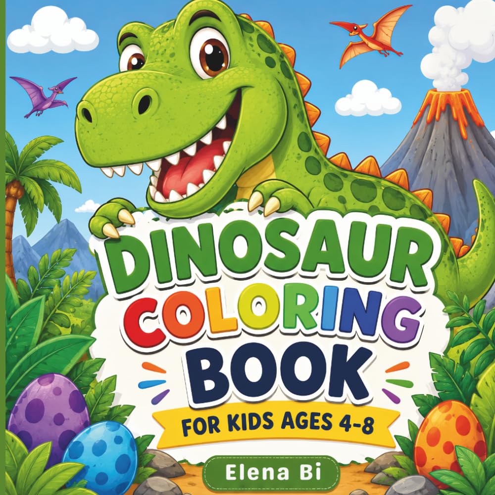 Dinosaur Coloring Book For Kids Ages 4-8: With Every Coloring Page Matched to a Beautiful Colored Example