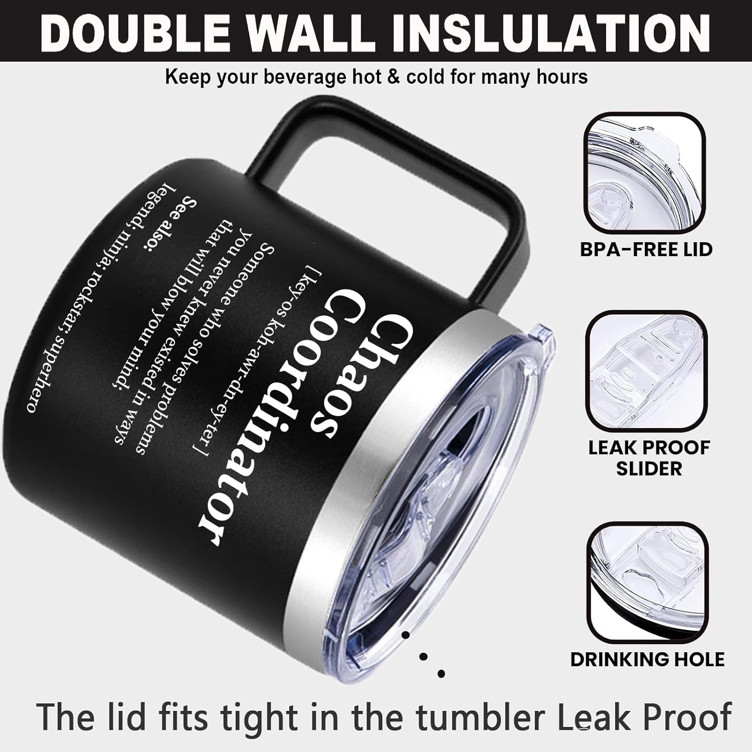 WECACYD Thank You Gifts for Women - 14oz Black Chaos Coordinator Coffee Mug - Galentine Valentine Gifts for Friend, Employee Appreciation Gift for Coworker Boss Manager Teacher Office Nurse - Image 5