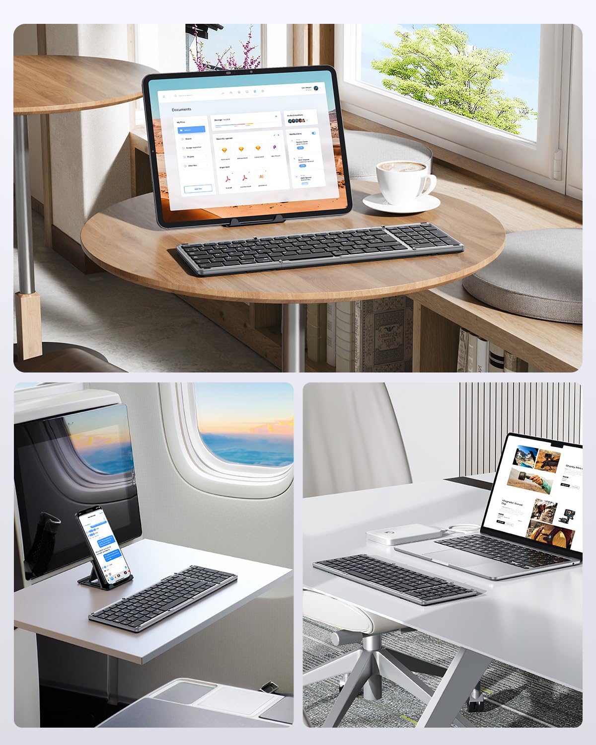 OMOTON Clavier Bluetooth Pliable avec Pavé Numérique, Clavier sans Fil AZERTY Rechargeable, Pleine-Taille, Portable Keyboard pour Android Windows iOS Mac iPad Tablette PC, Gris sidéral | Rechargeable, Multi-appareils, Portable, 60h Autonomie, Support inté