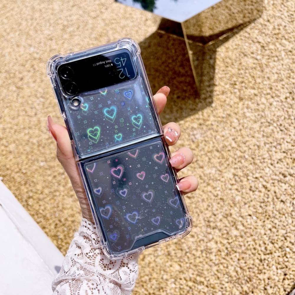 Luxury Bling Glitter Sequin Shockproof For Samsung Galaxy Z Flip 5 3 4 Case Transparent Clear For Flip4 Flip3 flip5 Gold Case Cover,leishe love,For Z Flip 3