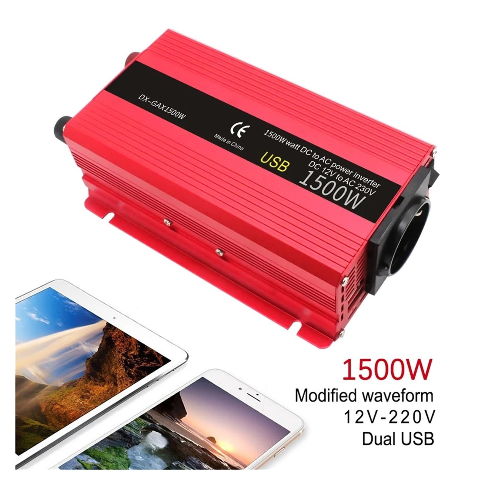 Invertitore Tensione Convertitore Per Auto 12V 220V Convertitore Per Auto 2600W/2000W/1500W Potenza Di Picco Convertitore Inverter Portatile Per Banca Di Potere Esterna Convertitore Potenza(1500W red