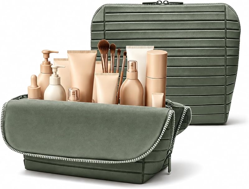 Necessaire organizadora de maquiagem Generic dobrável com divisórias ajustáveis, 27 bolsos e 3 suportes para pincéis, verde-escuro, grande