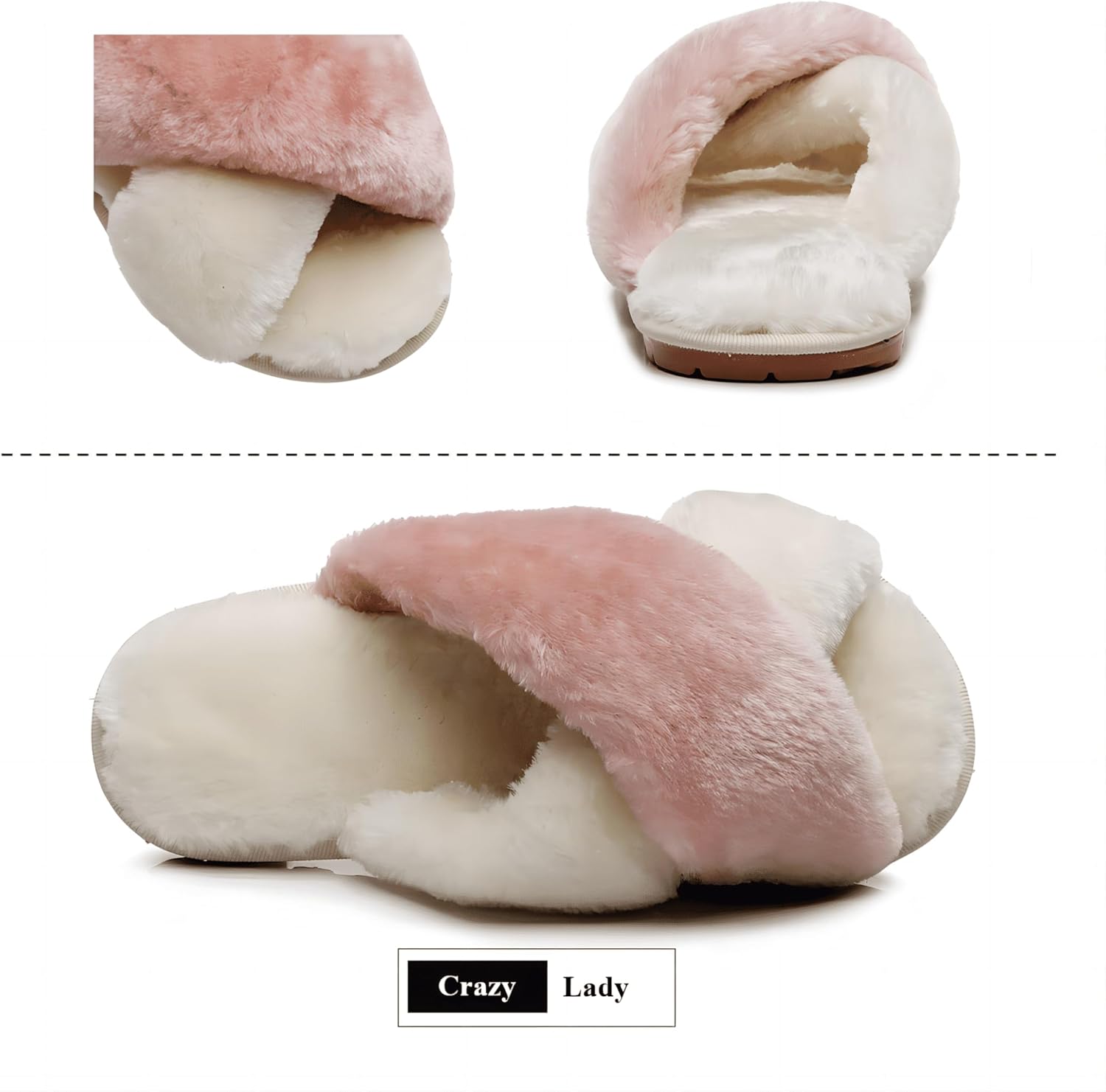 Crazy Lady Women's Fuzzy Fluffy House Slippers Cute Plush Memory Foam Shoes Cross Band Indoor Outdoor Open Toe Sandals - Image 7