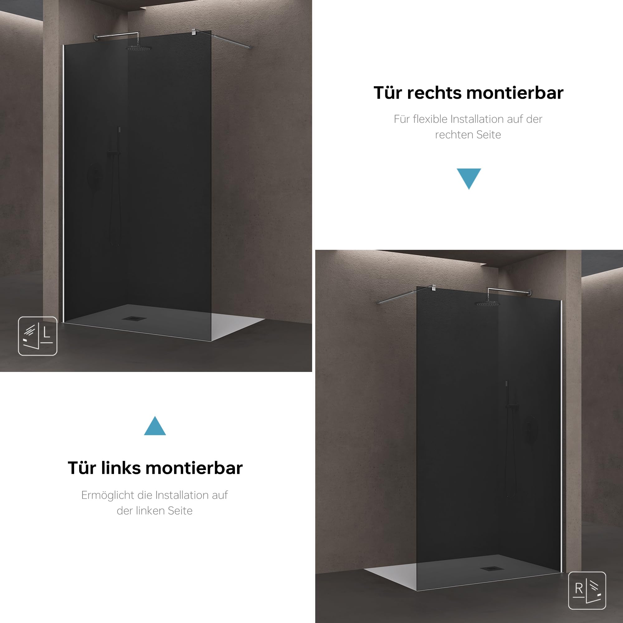 doporro Box Doccia Walk-In 80x200 cm, Parete Doccia Fissa in Vetro Temperato Fumé 10 mm con Barra Stabilizzatrice Regolabile e Profilo Cromato – Bremen02VG