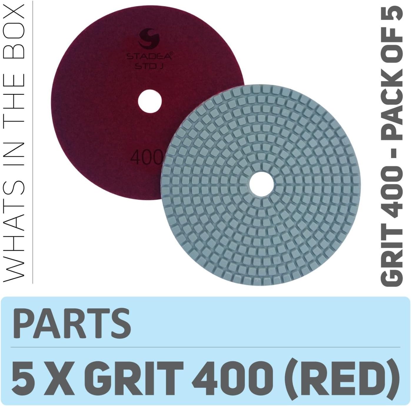 Stadea PPW244D Diamond Polishing Pads 5" For Concrete Terrazzo Marble Granite Countertop Floor Wet Polishing, Grit 400 - Pack of 5