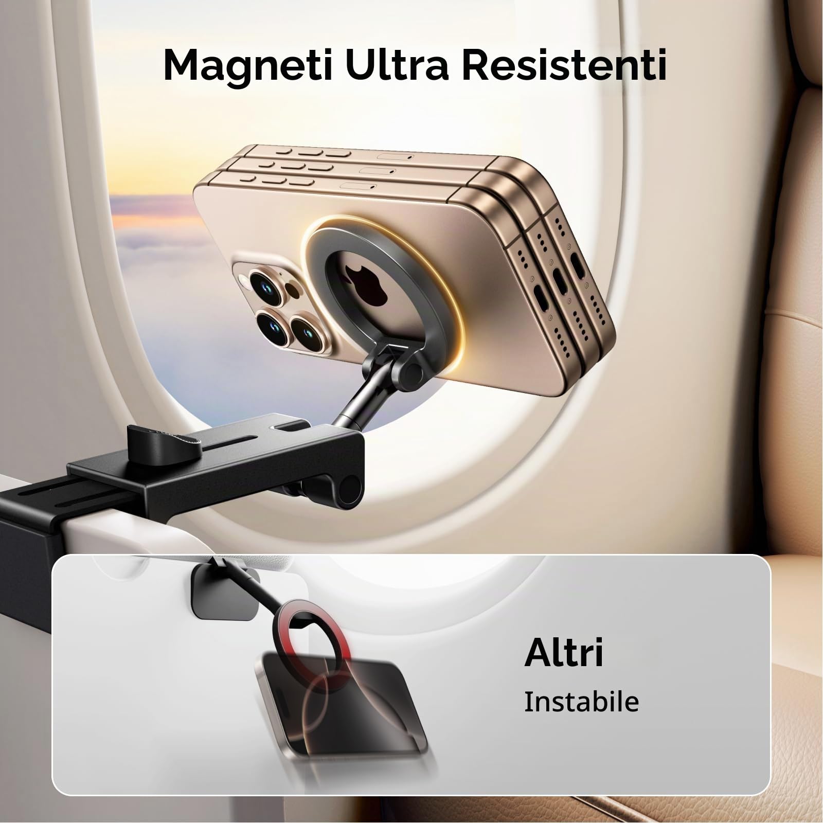 UGREEN Supporto Cellulare Magnetico per Aereo, Accessorio da Viaggio Pieghevole Portatile Universale con Rotazione di 360 Gradi Compatibile con MagSafe iPhone 16 Plus Pro Max 15 14 13 Galaxy S24 S23
