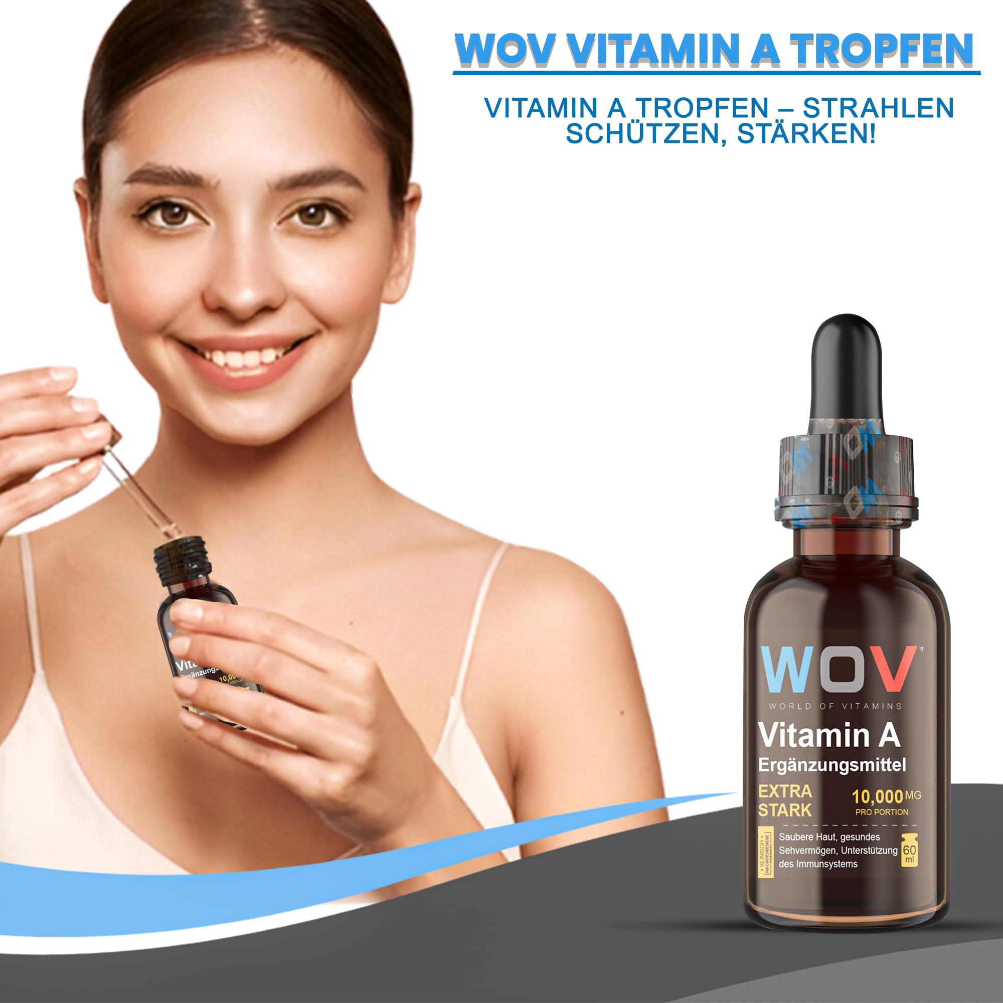 WOV Vitamin A Tropfen 10.000 mg - 60 ml (2000 Tropfen) - Vegan Retinol in MCT-Kokosöl - Hochdosiert für Haut, Augen & Immunsystem - Laborgeprüft, Zusatzstofffrei