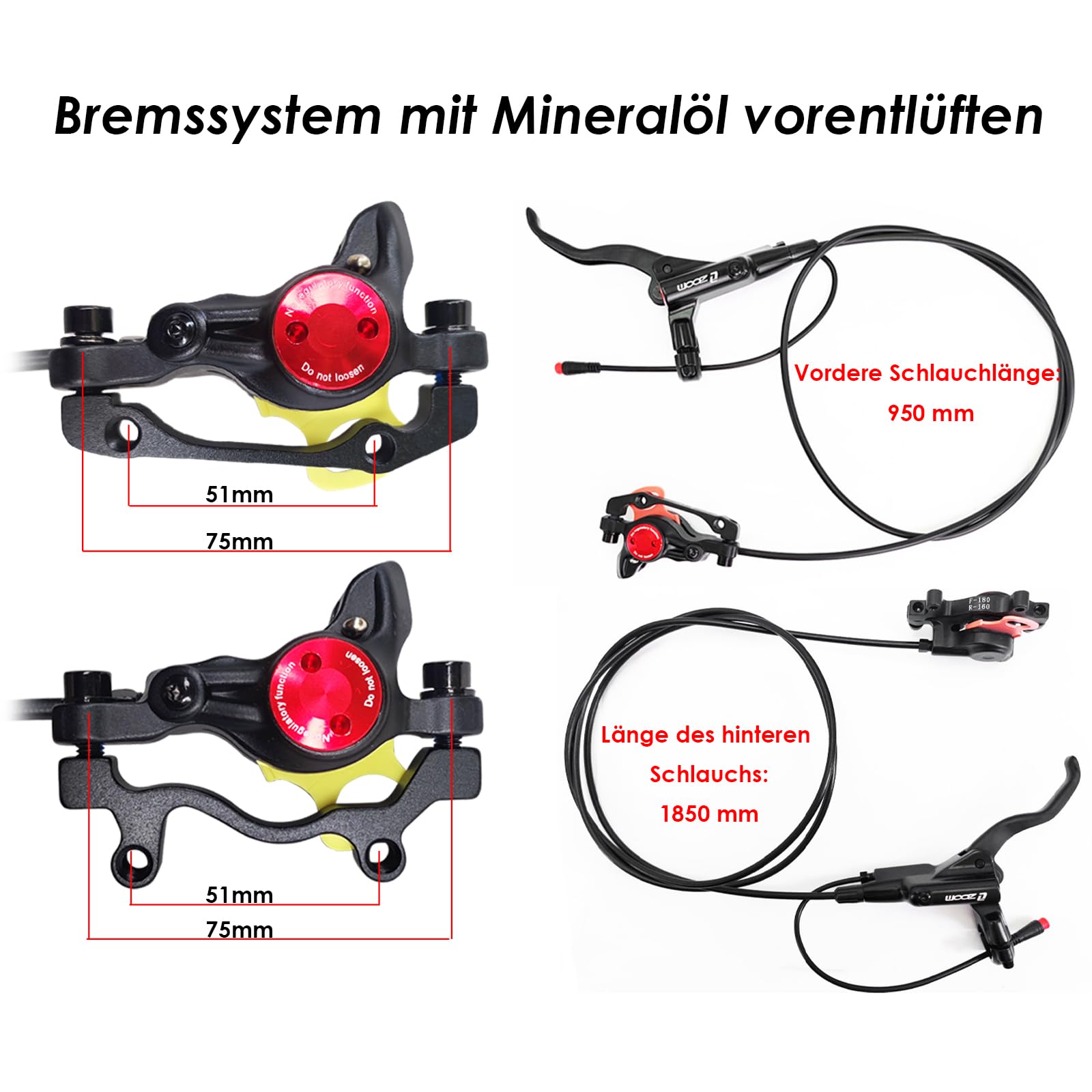 JFOYH Zoom Hydraulisches E-Bike Bremsen-Upgrade-Kit – 2/3-Pin Stecker, Stromunterbrechungssensor, vormontierte Bremshebel & Bremssättel mit 160 mm Bremsscheiben