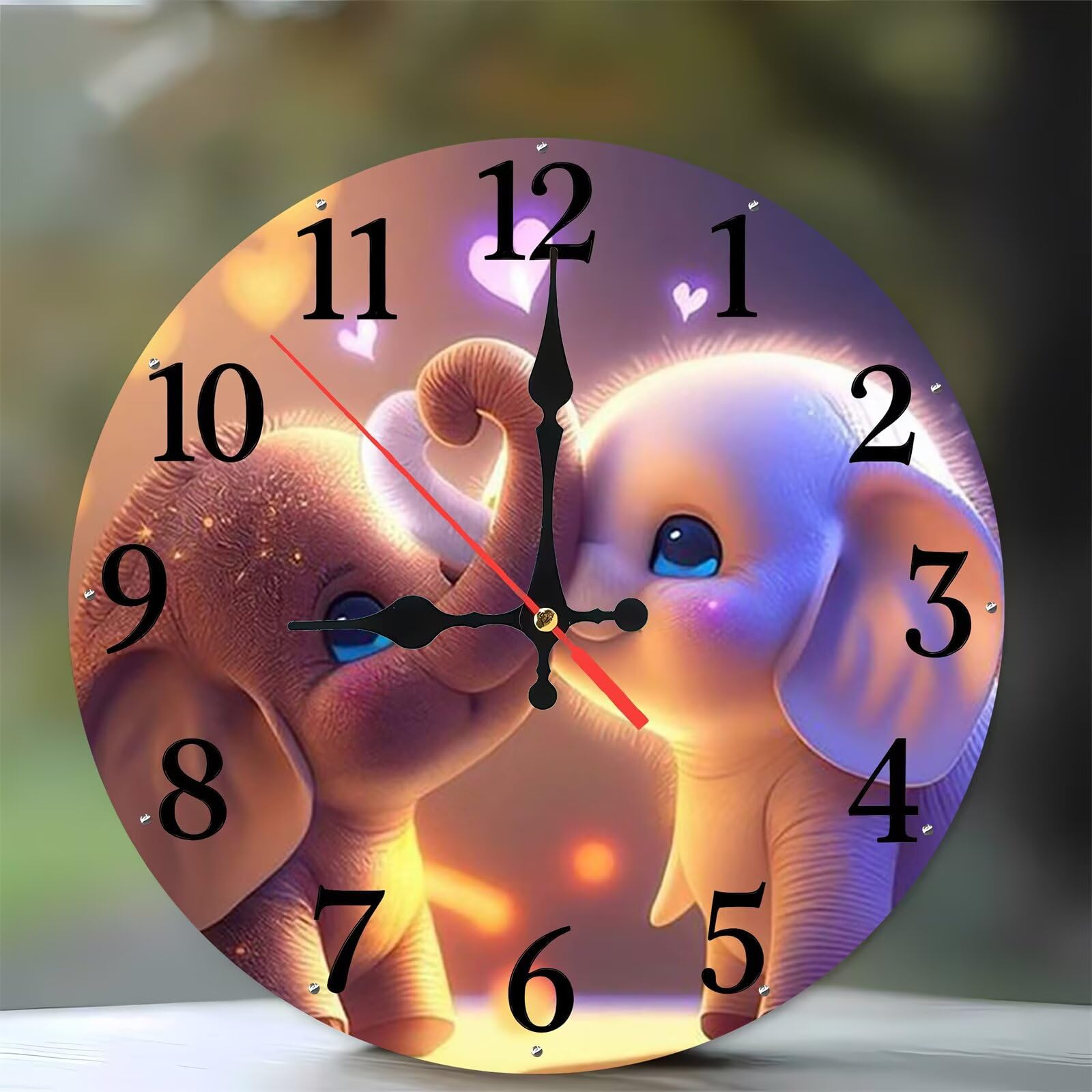 Horloge murale bois motif éléphants mignons 35 cm idée cadeau maison