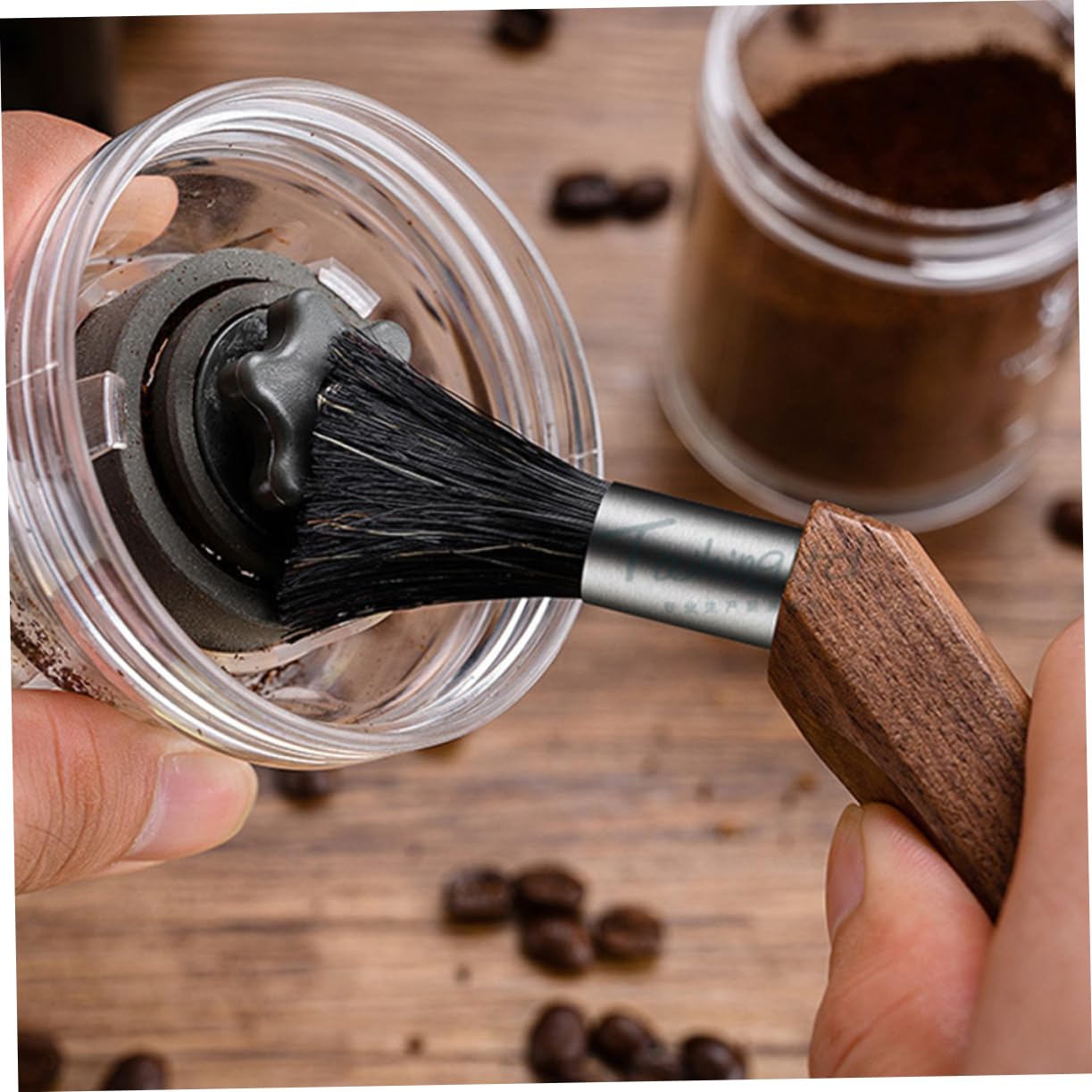 Mikinona 3piezas Cepillo De Limpieza De Café Cabeza De Natural Para Máquina De Espresso y Cafetera Mango Ergonómico Nogal Para Reducidos