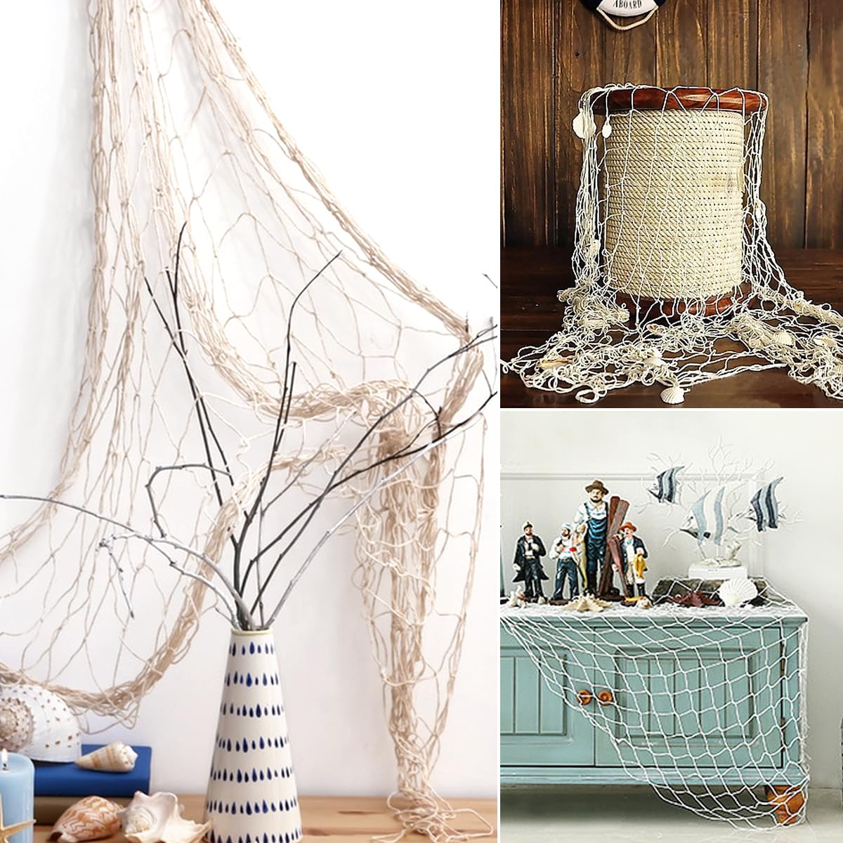 2 Reti Da Pesca Decorative In Cotone 200x100 Cm, A Tema Nautico E Hawaiano, Per Feste In Spiaggia, Decorazione Murale E Fondali, Per Eventi Pirata E Sirene