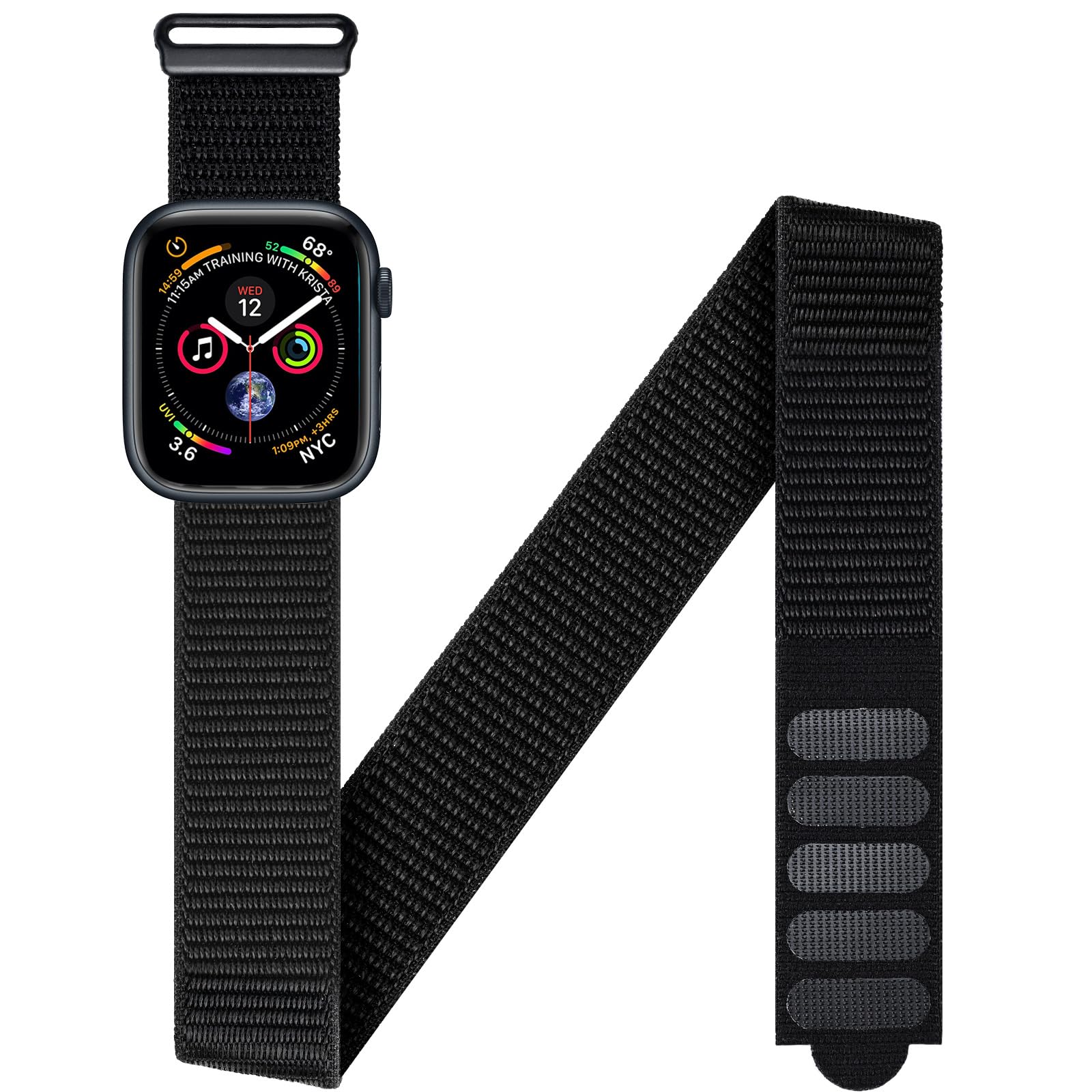 SINGEAR Arm/Ankle Nylon Sport Band for Apple Watch 38 40 41mm, Adjustable Sport Elastic Armband Ankle Strap for iWatch SE Series 9 8 7 6 5 4 3 2 1 for Women Men, Black