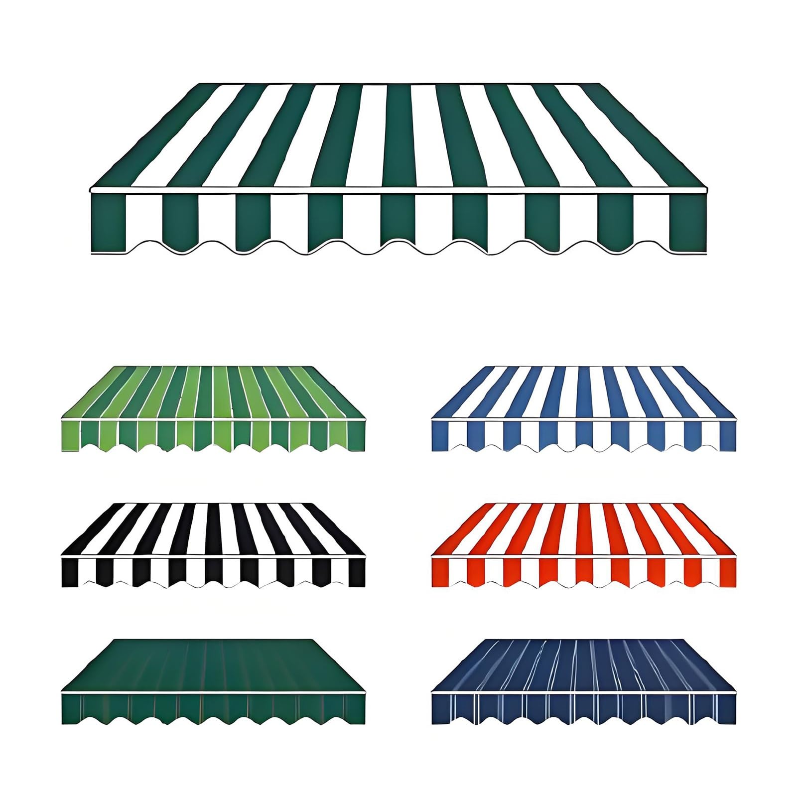 Pbwerigl Green White Awning Retractable Canopy, Patio Awning Replacement Fabric Resistant Water Repellent(,6.5X5ft/200X150cm)