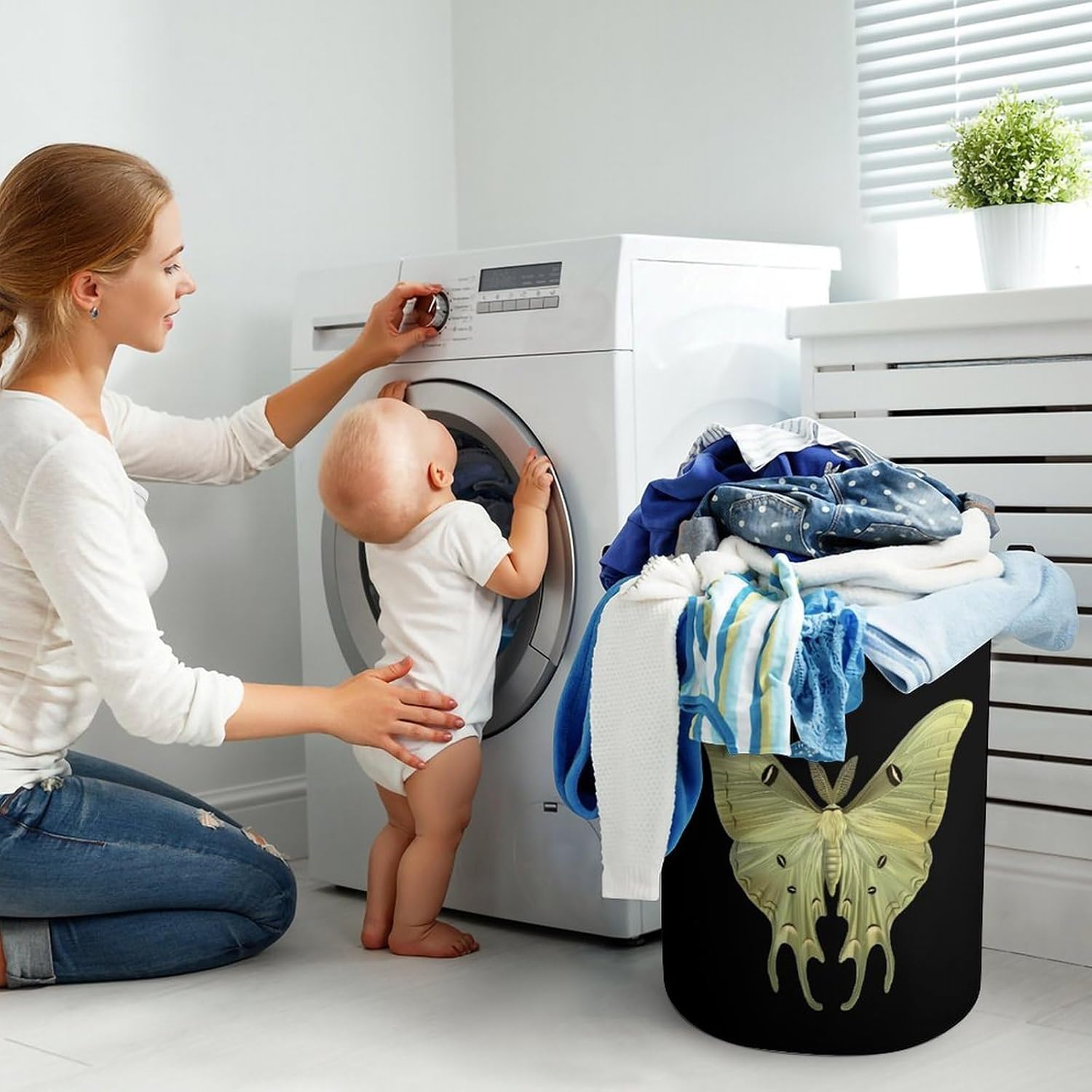 Damask Luna Moth Novelty Collapsible Laundry Baskets Waterproof Clothes Hamper Storage Bins with Handles 13.8"x13.8"x17.3" 17.3"x17.3"x17.3"