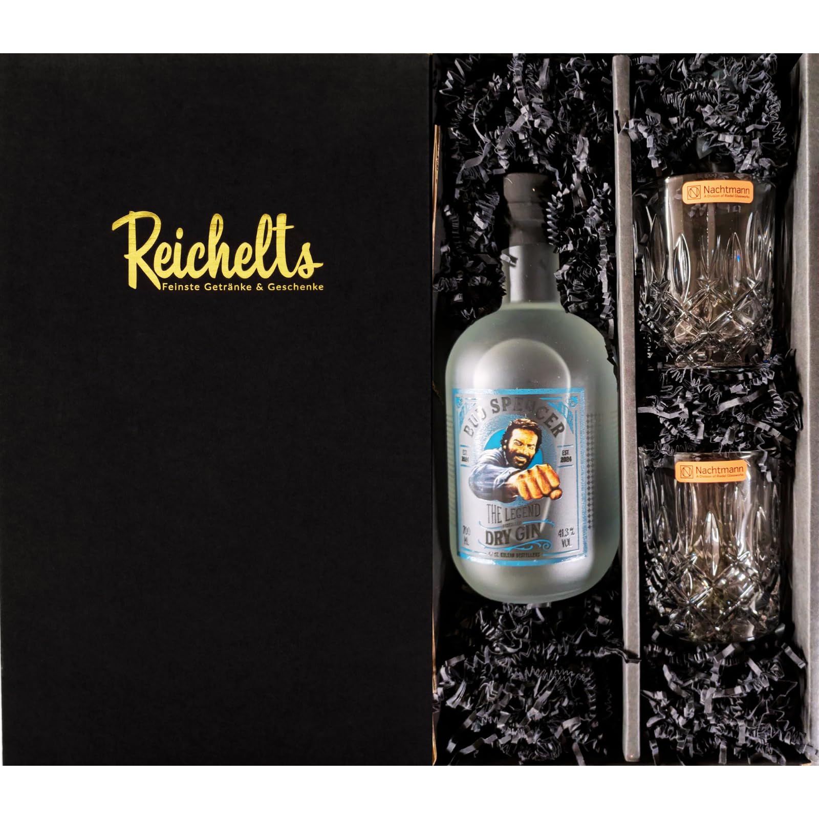 St. Kilian Bud Spencer - The Legend - Distilled Dry Gin 0,7 l 41,3% + 2 x Nachtmann Tumbler als Geschenkset in Präsentbox by Reichelts I Das ideale Geschenk egal ob Geburtstag, Hochzeit oder Einladung