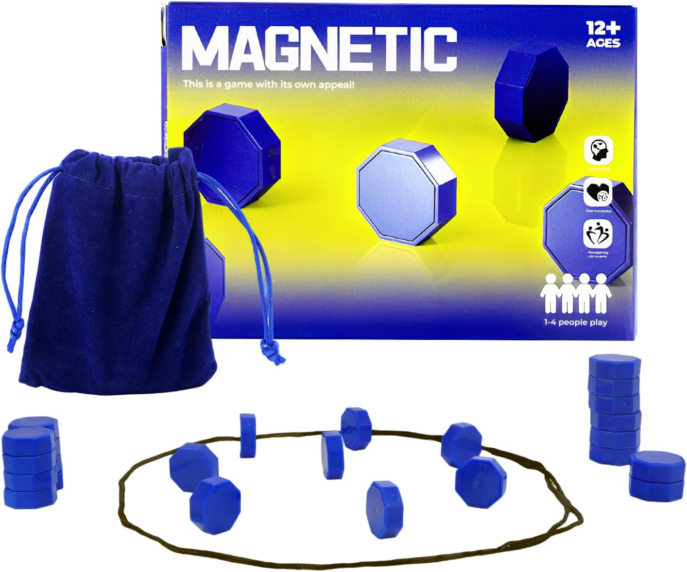 Magnetic Chess Game with Stones, 24 Piece Magnet Game with String for Kids & Adults, Puzzle Strategy Board Games for Family Night, Travel, Party & Camping