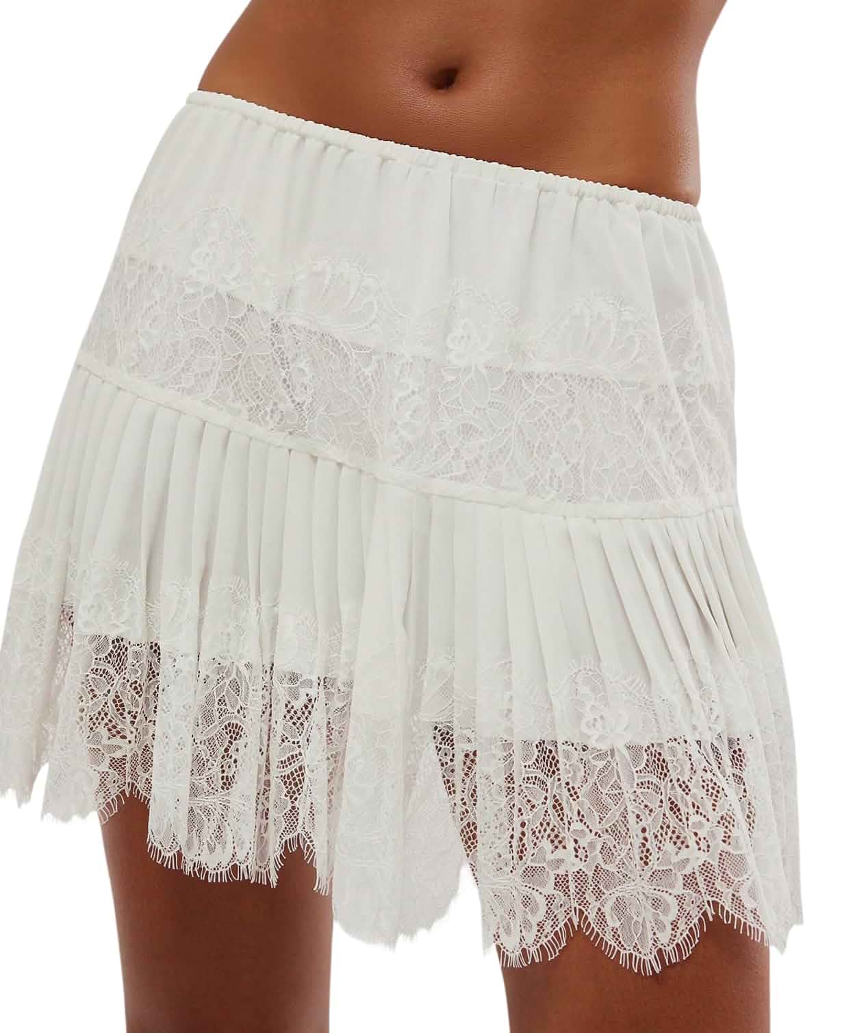 Women Y2k Lace Mini Skirt Ruffle Layered Flowy Half Slip Skirts Underskirt Y2K Low Rise Floral Lace Trim Slip Skirt Dress Extender Frilly Pleated Tiered Satin Short Skirt Sheer Underneath Under Dress