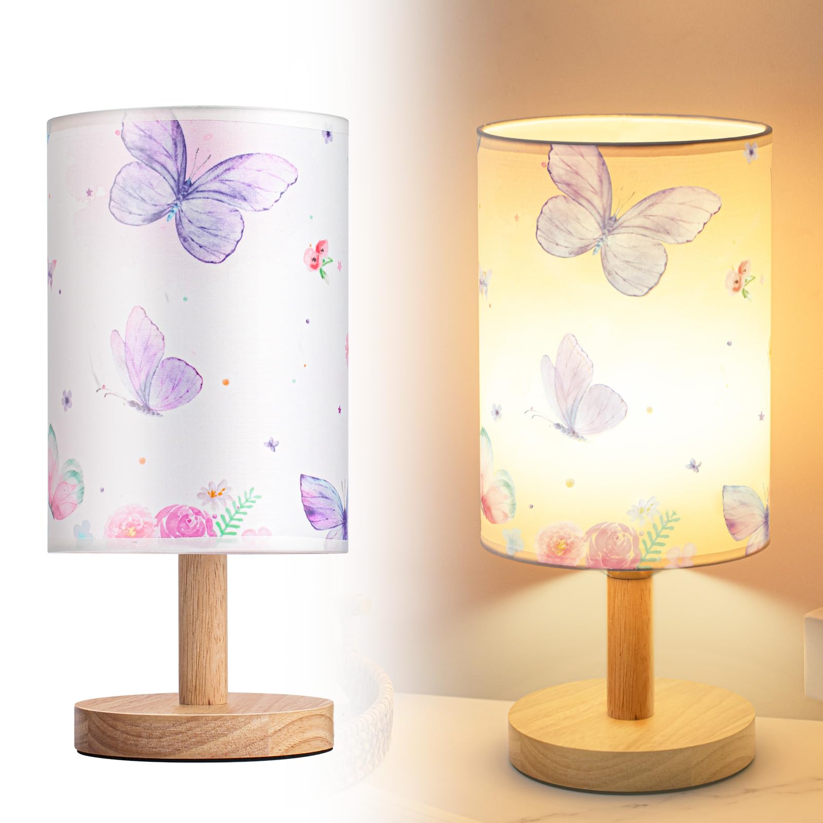 Photo 1 of Tujoe Butterfly Lamp Purple Desk for Kids Lamp Fabric Nightstand Table Lamps Bedside Decor for Girl Kids Reading Bedroom Living Room Home Office Christmas Gift