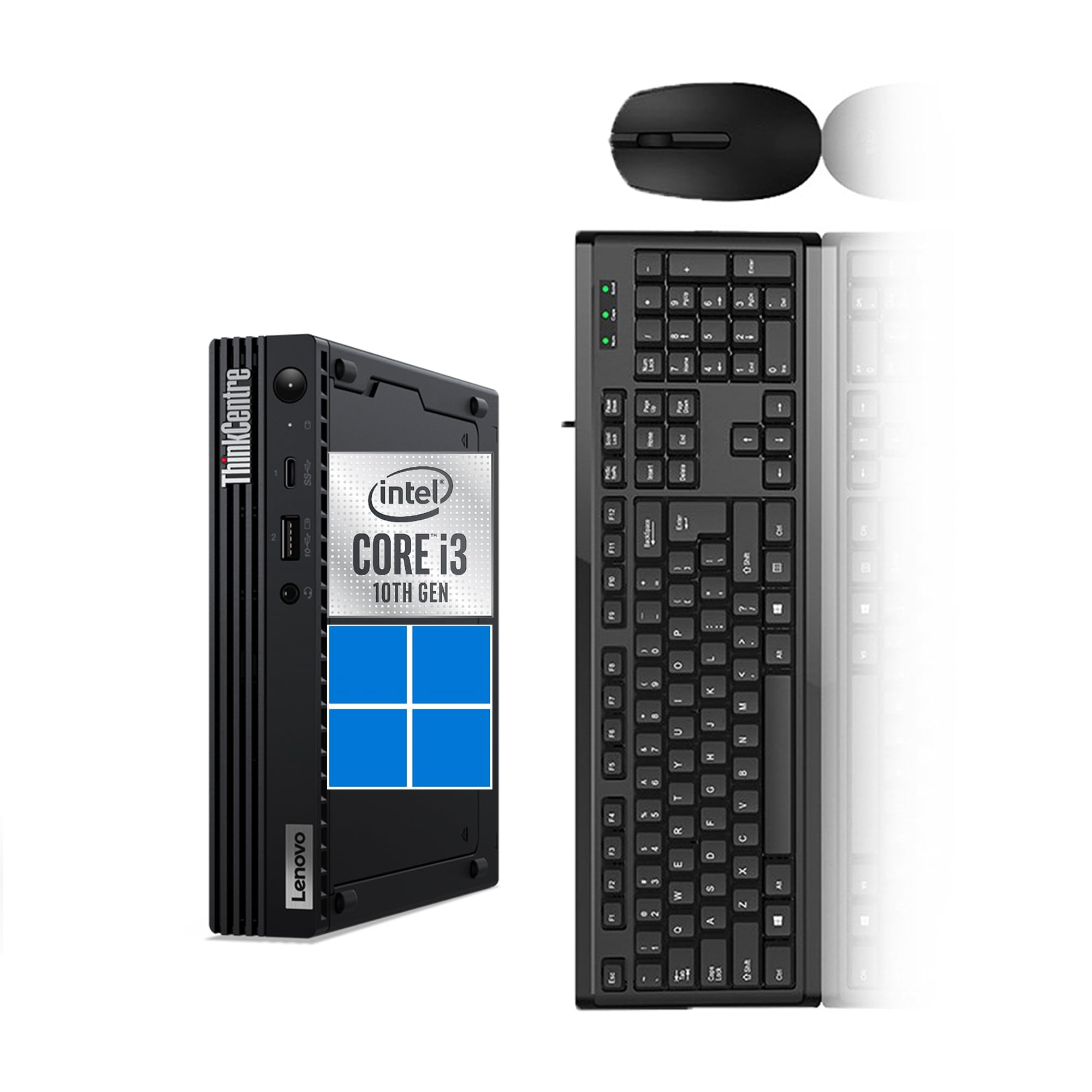 Lenovo ThinkCentre M70q Tiny Desktop Computer Mini PC, Intel Core i3-10100T up to 3.8GHz, 16GB RAM, 256GB SSD, HDMI, DisplayPort, Keyboard & Mouse Windows 11 Pro (Renewed)