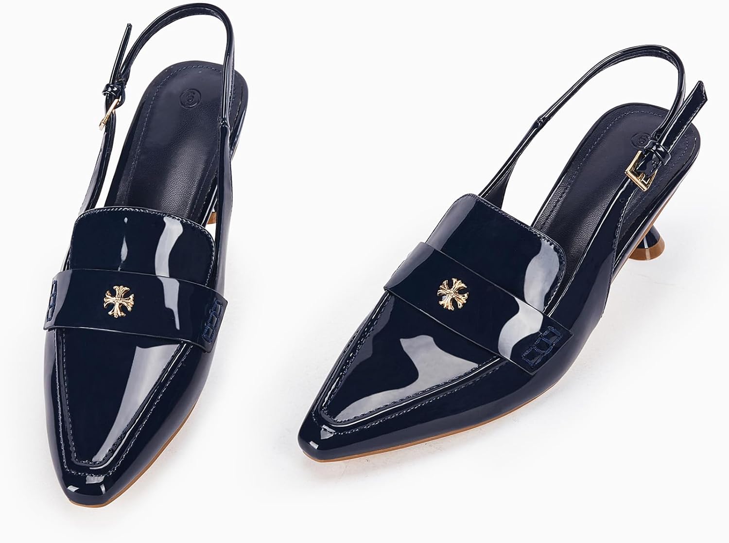 Coutgo Women's Pointed Toe Sandals Slingback Kitten Heel Pumps Slip On Ankle Buckle Dress Shoes - Image 5