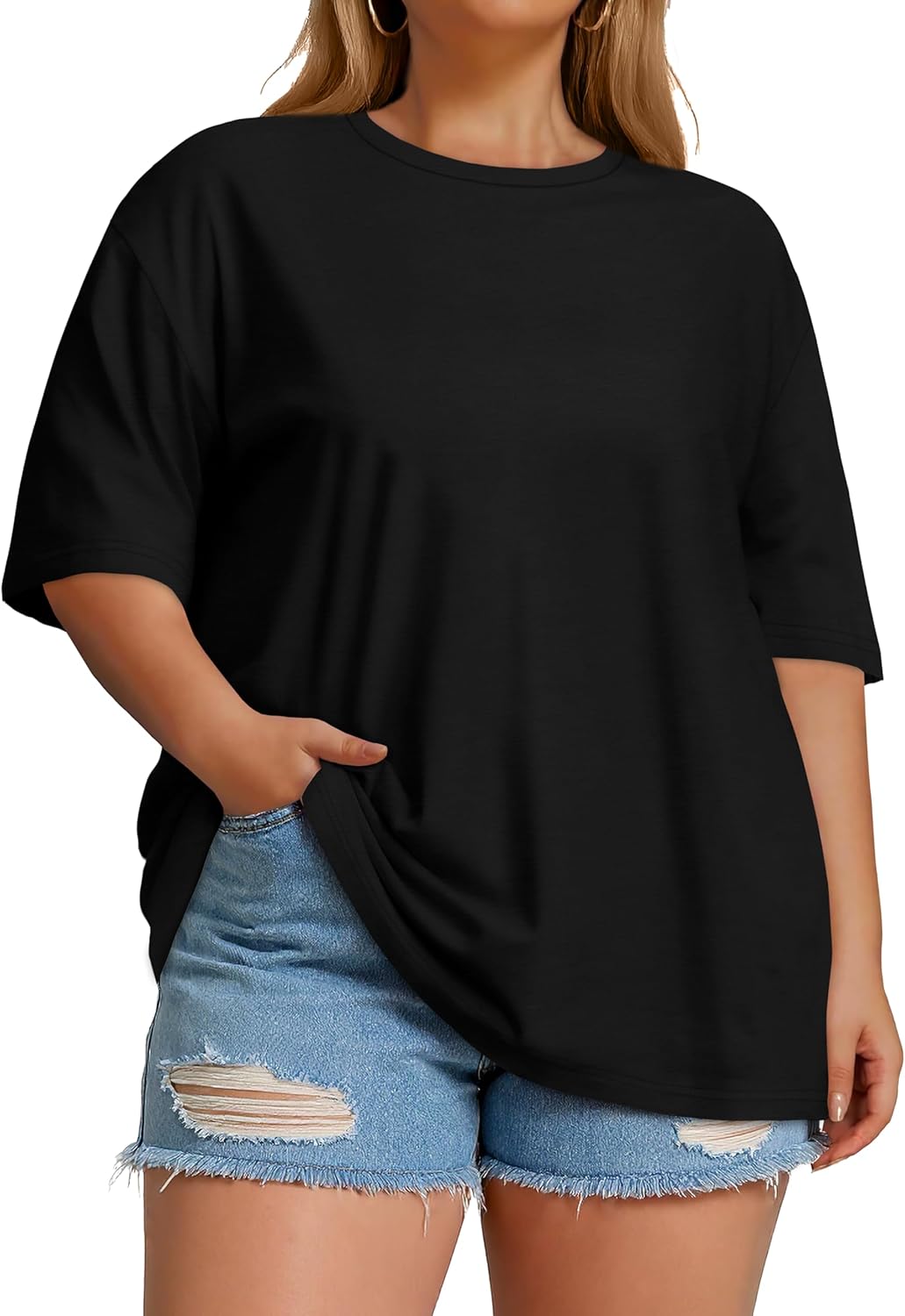 Plus Size Tops Casual Oversized Tshirts for Women Loose Fit Crew Neck Blouses Summer Basic Tees - Image 3