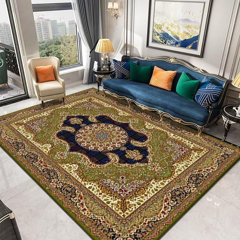 Tapis restaurant et salon moderne à motif plantes vert pour créer une ambiance jungle