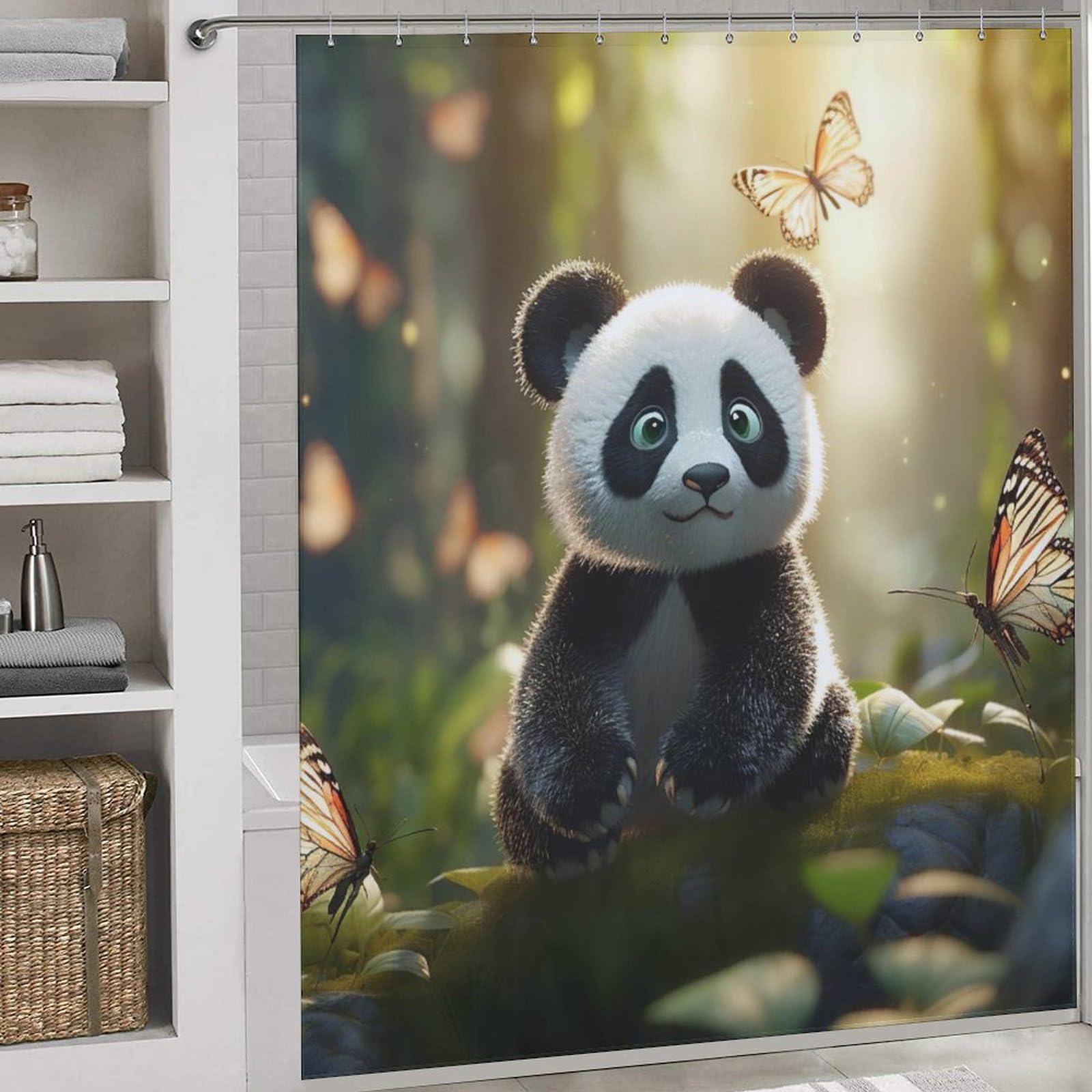 Rideau douche panda lavable pour baignoire sans éclaboussures