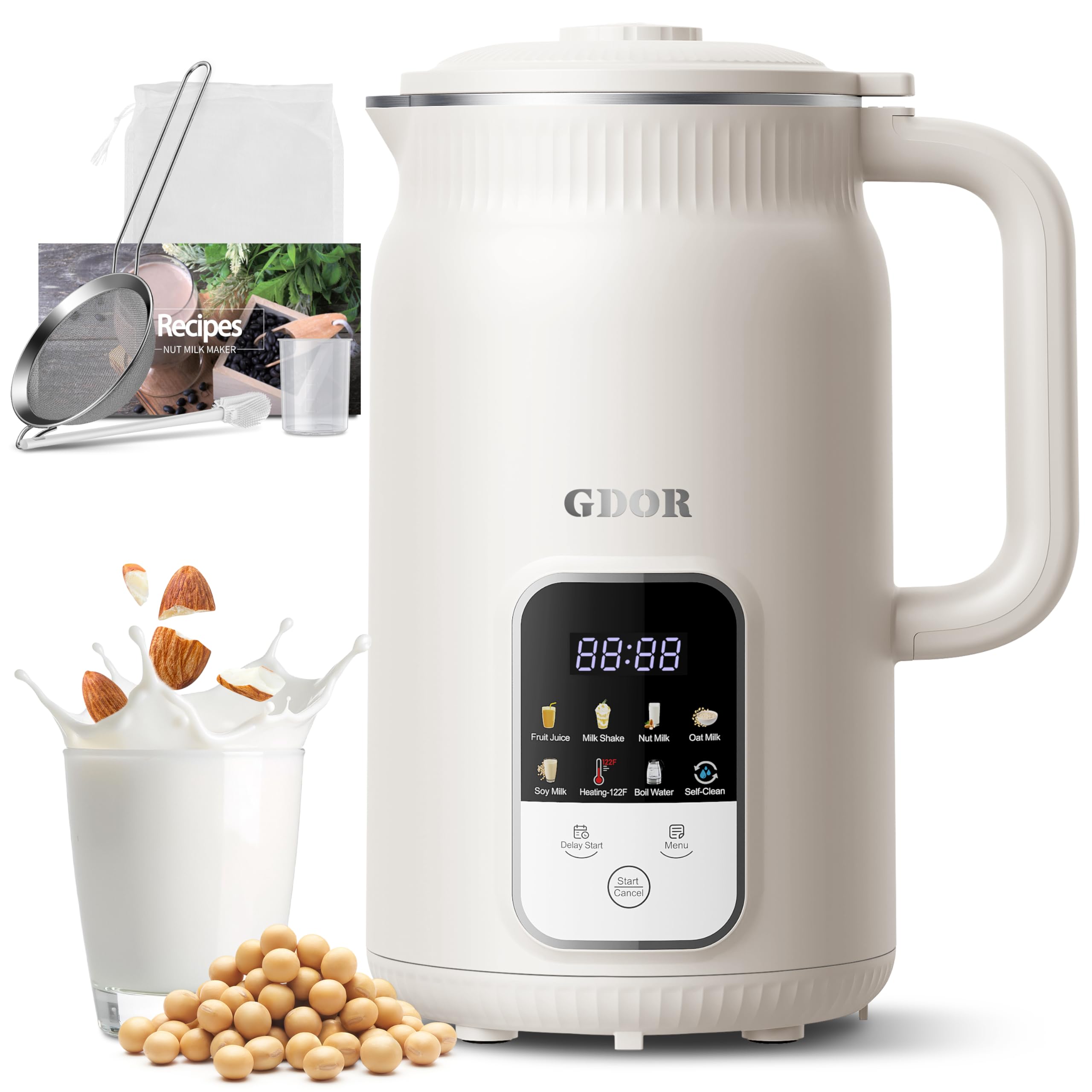 GDOR 35oz nut milk maker in cream color with digital display