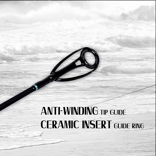 Vista 6 de Fiblink - Caña de pescar portátil para surf, giratoria, de 2/3/4 piezas de fibra de carbono para agua salada, de 9'/10'/12'/13'/15