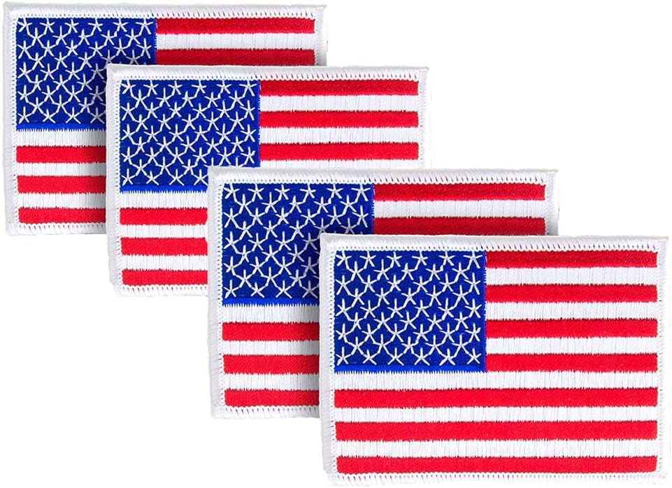 WAYDA 4Pack American Flag Patch, Iron On or Sew On Uniform Emblem, American Flag Morale Hook Patch (4)