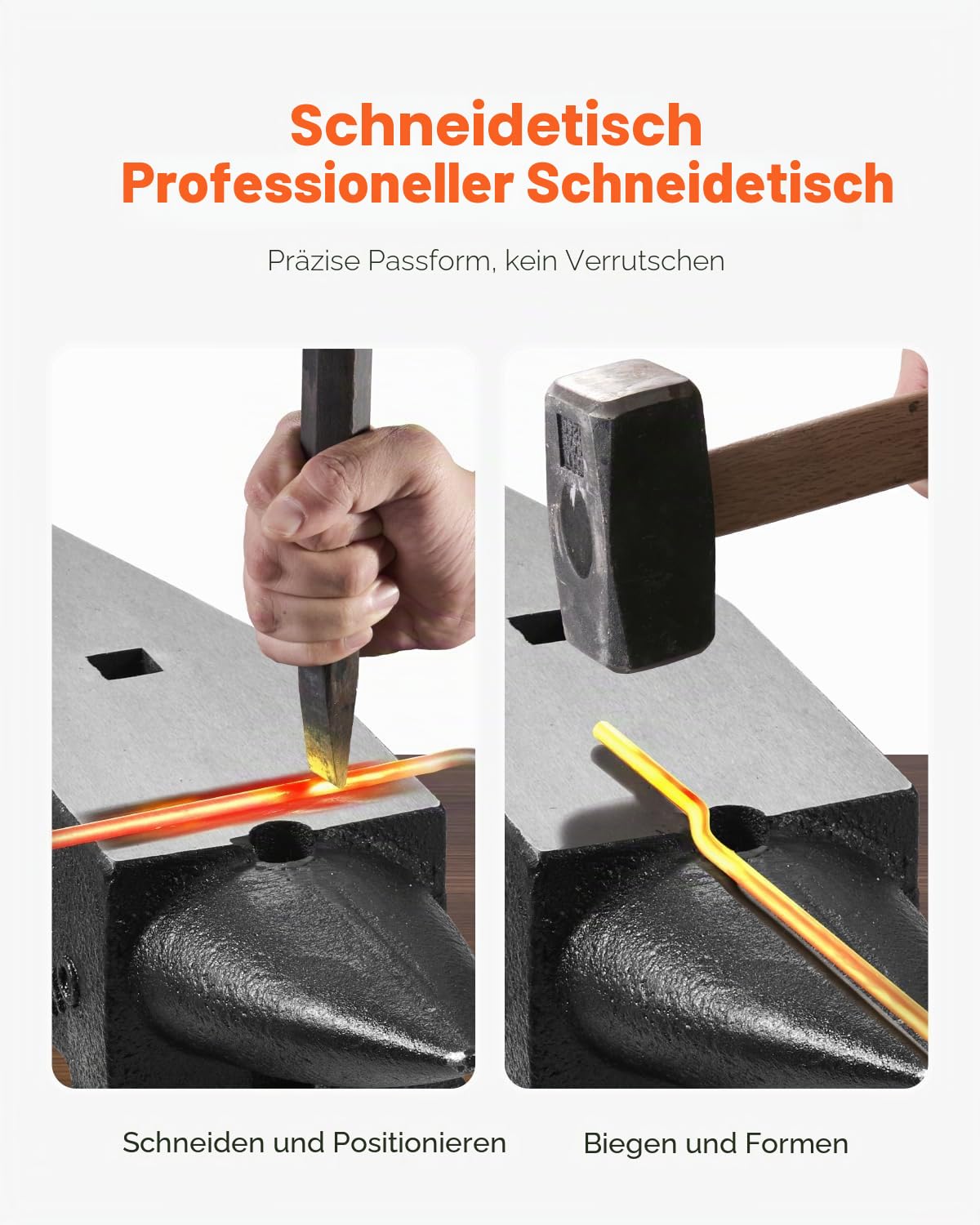 VEVOR 10kg Schmiedeamboss 55HRC Stahl Schmiede Werkzeug 35, 3x11, 3x16cm Amboss mit einer Arbeitsfläche von 355x110mm, Abflachen Schmieden und Formen Metall, Cast Iron Anvil 22 LBS, Schwarz & Grau