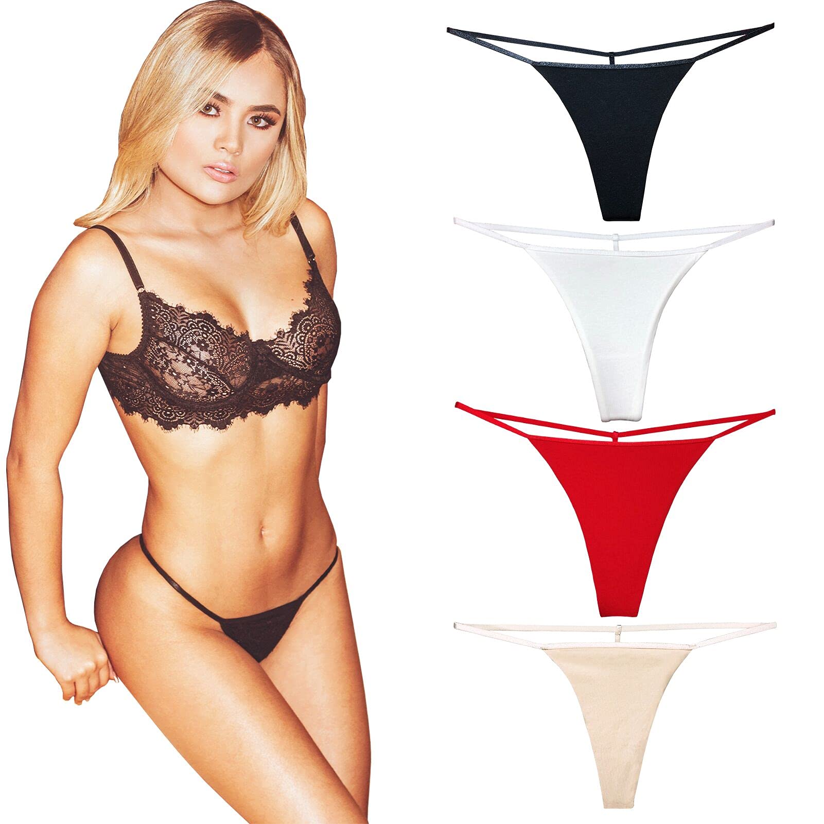 Sponsored Ad - Cotton G String Thongs for Women T Back Gstring Underwear Seamless Panties Tangas Sexy 4 Pack Set