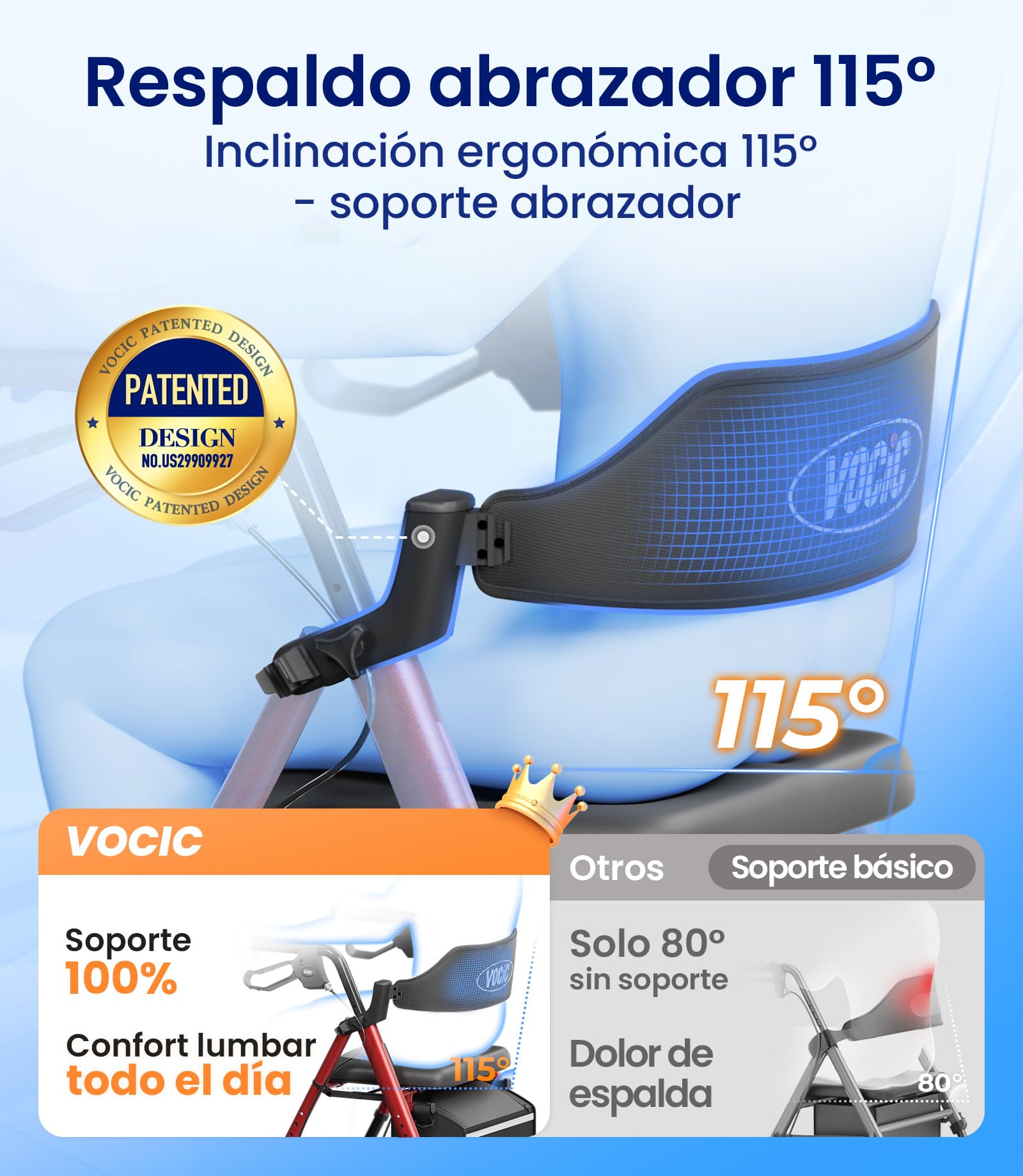 VOCIC Andador plegable y ligero con asiento, andadores estrechos para apartamentos, andadores para personas mayores, plegable con neumáticos de 20 cm para todo terreno, asiento y mango de altura