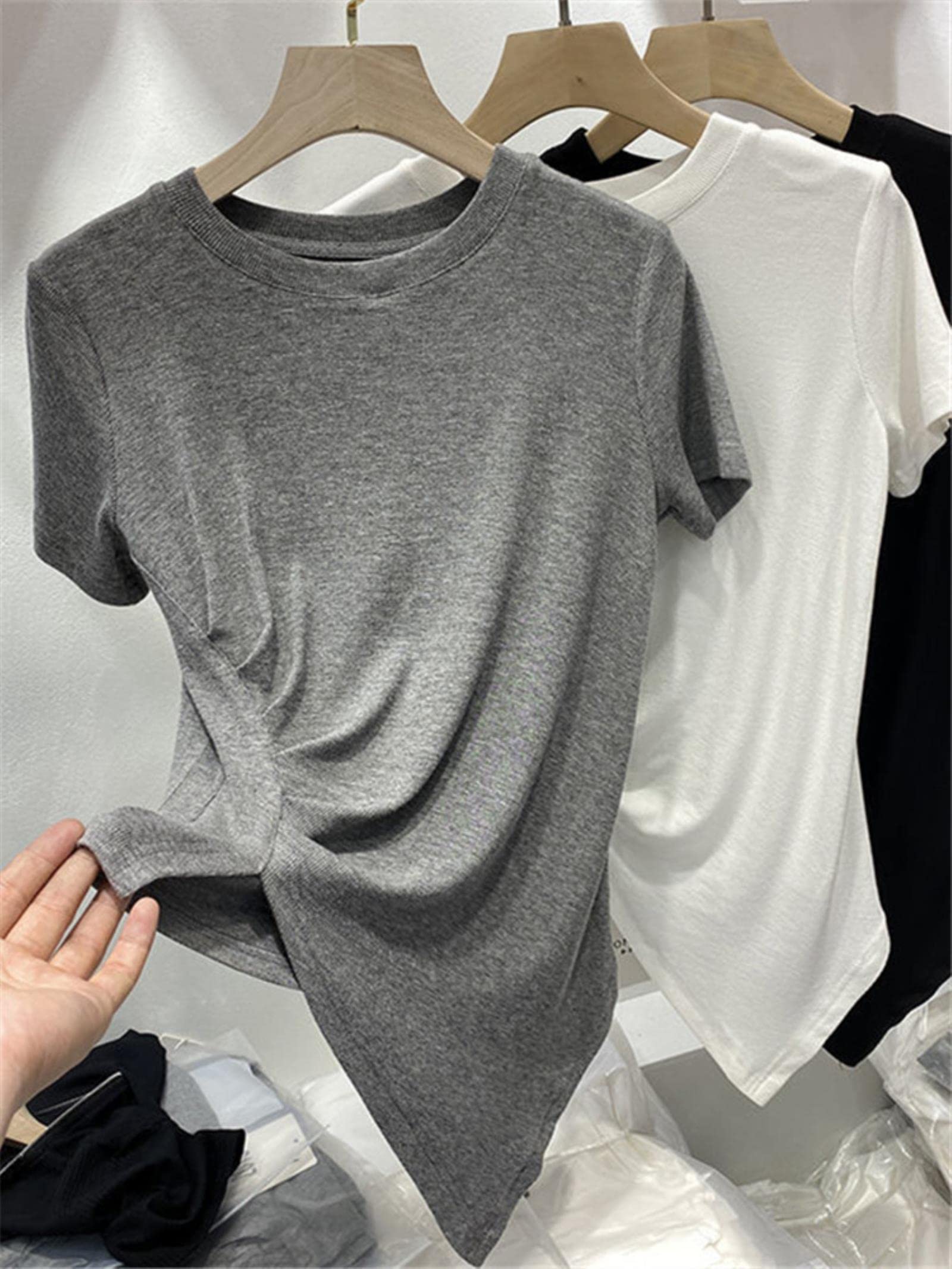 Été Femmes T Shirt Filles Oversize T-Shirt Femme Vêtements Tops Coton Imprimé Tshirt Femme Manches Courtes Printemps Tee Sexy-Dragonfruit, Taille Unique