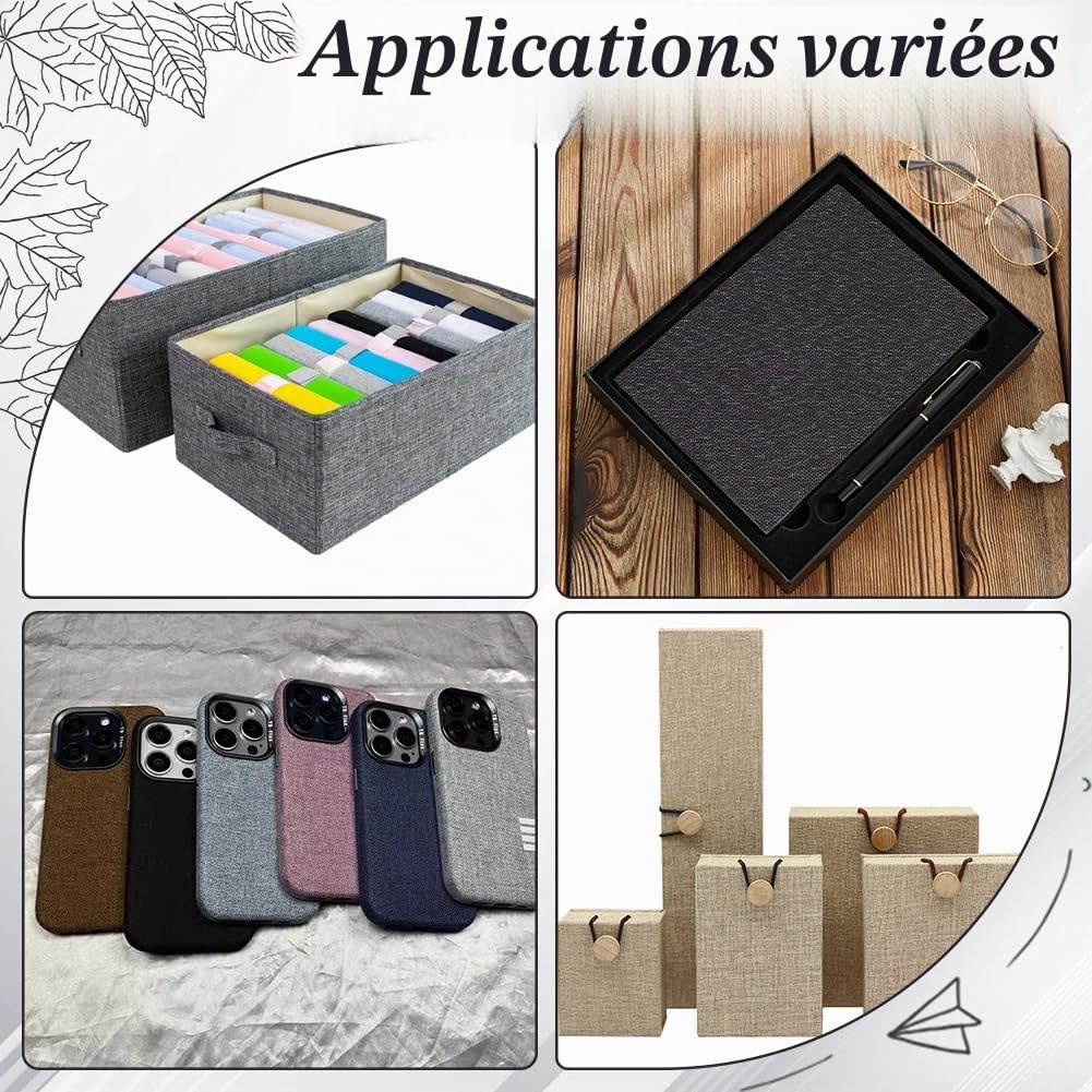 craspire 2000x425 mm Toile de Lin pour Reliure de Livres Noir Tissu Auto-Adhésif Surface avec Support en Papier Couverture de Livres Album Scrapbooking DIY Couverture de Protection Fournitures