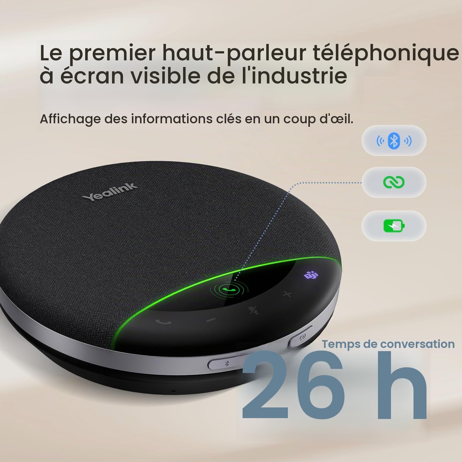 Yealink SP96 Enceinte Portable Conférence, Bluetooth Haut-Parleur avec portée de 100ft, 6 micros ANC, autonomie d'appel de 26H,pour Salle de réunion de 8 Personnes, Support en Guirlande