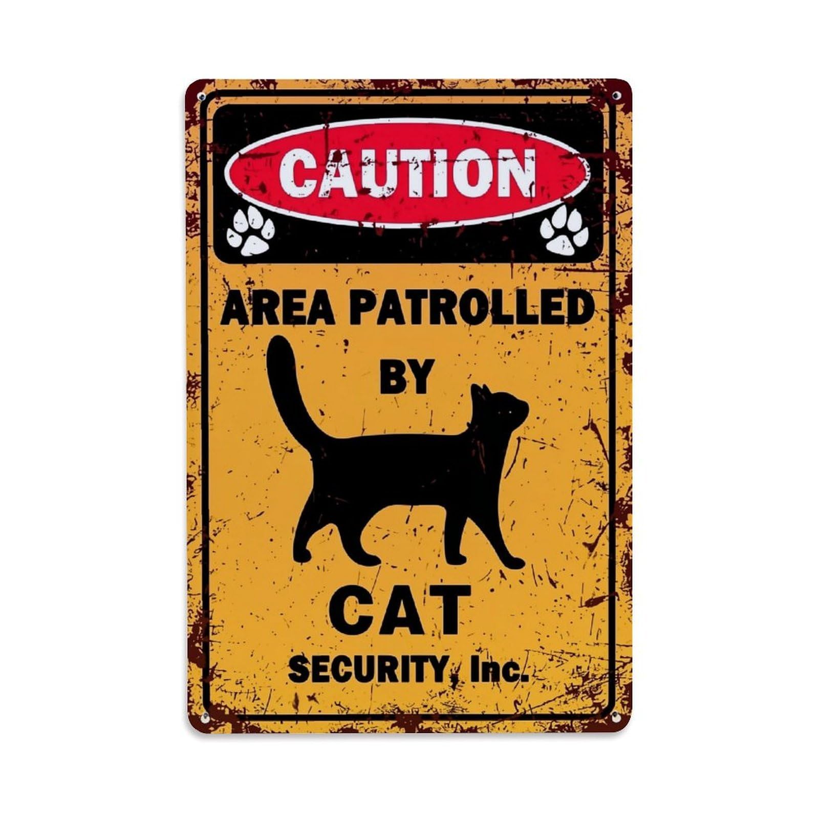 Jdyaojiesheng Vintage Caution Area Patrolled By Cat Security Inc Tin Sign Retro Metal Wall Decor Metal Poster, Home Bar Garage Farmhouse Cafe Wall Art Decoration 8X12inches