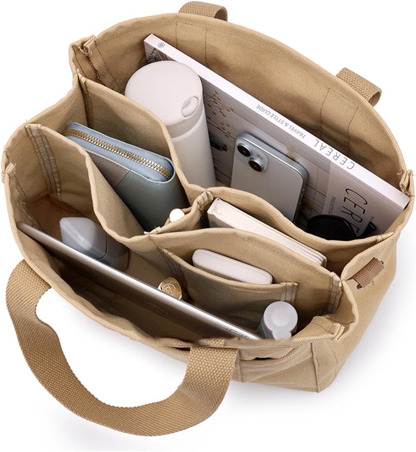 Multi Pocket Tote Bag for Women Canvas Bag with Handle Bag Large Cpacity Purse Reusable Handbag