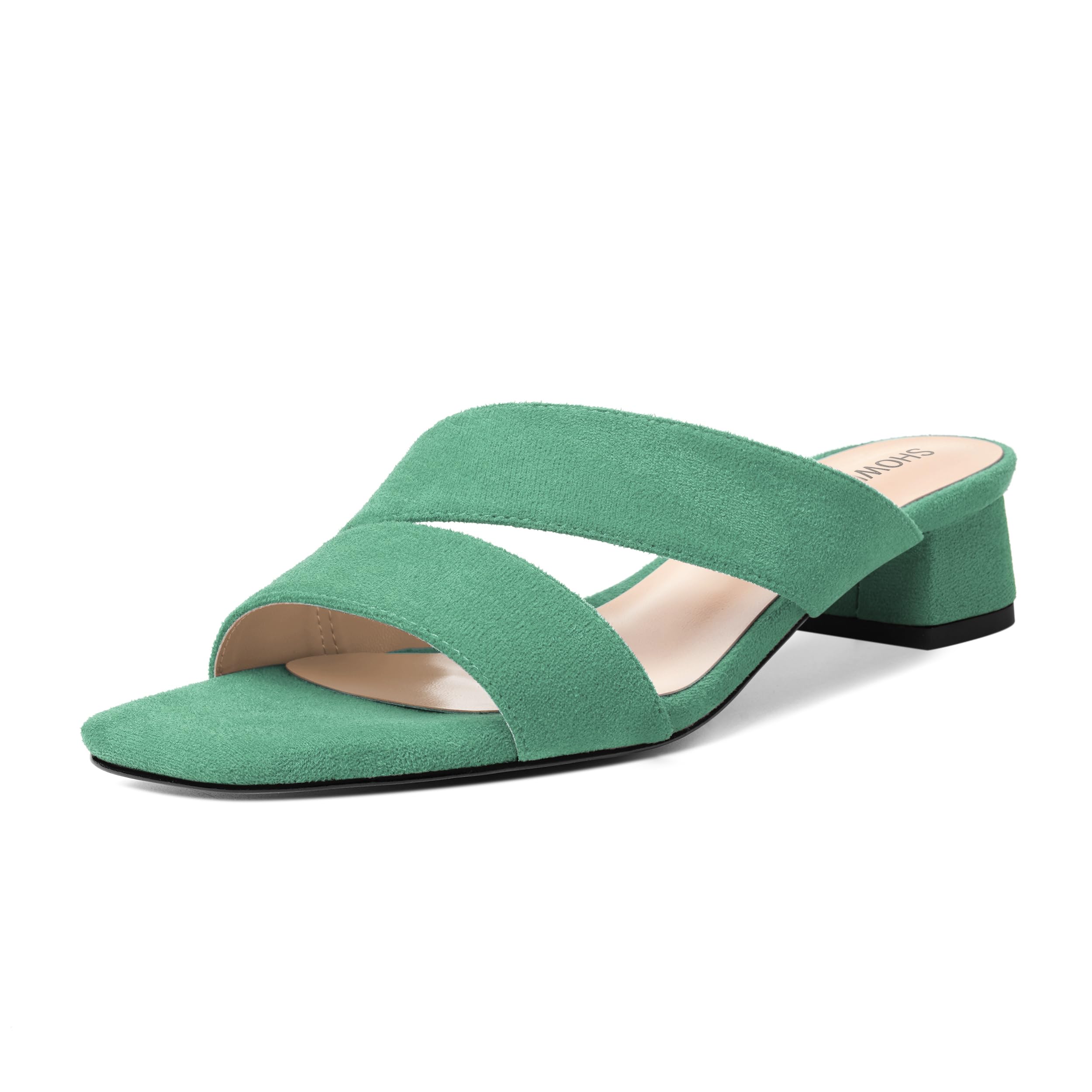 SHOWFOREST Women's Suede Low Heel Chunky Slip On Home Solid Square Toe 1.5 Inch Fashion Sandals Cyan Size 12.5 - Zapatos de Mujer de Tacon Bajo