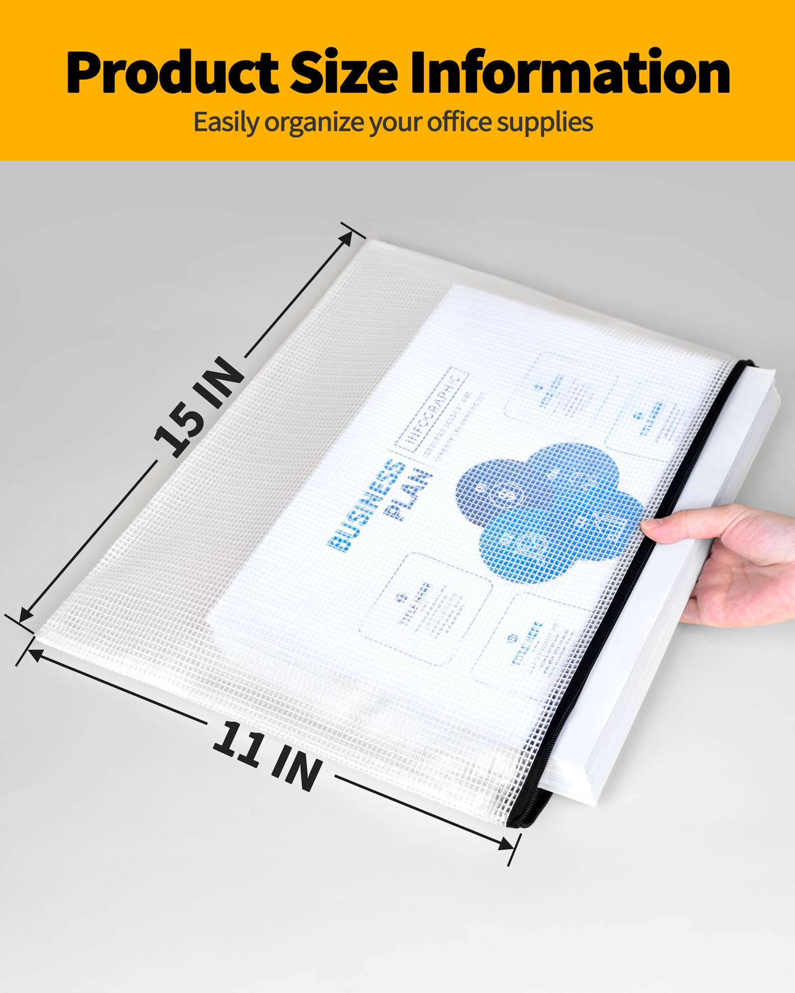 SUNEE Plastic Mesh Zipper Pouch 11x15 in Black 18 Packs Extra Large Water-Resistant Zip Bag for School Office — view 2