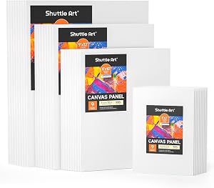 Shuttle Art Painting Canvas Panel, 36 Multi Pack, 5x7, 8x10, 9x12, 11x14 inch (9 PCS of Each), 100% Cotton Art Canvas Board Primed White, Blank Canvas for Kids Adults for Acrylic Oil Painting