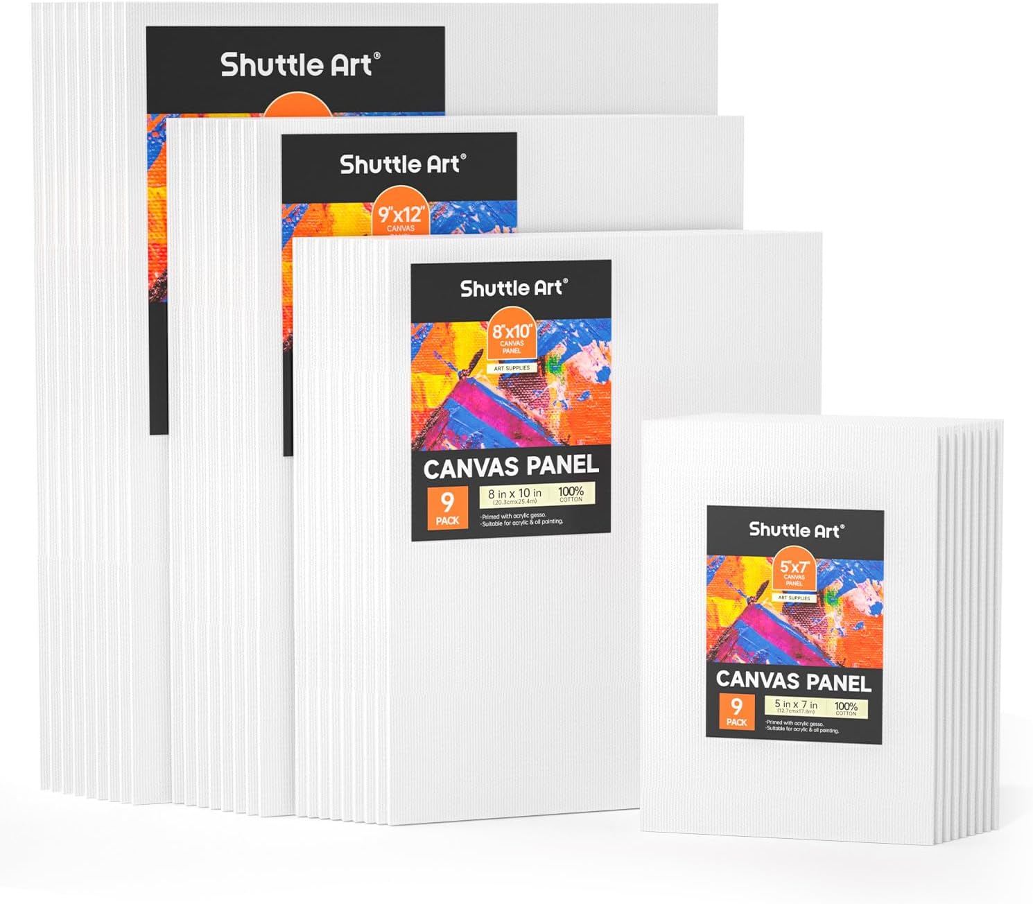 Shuttle Art 36 Pack Canvas for Painting, Multi-Size 5x7/8x10/9x12/11x14 Inch, Primed, 100% Cotton Blank Canvas Boards, Ideal Art Supplies for Kids Adults Acrylic Oil Painting