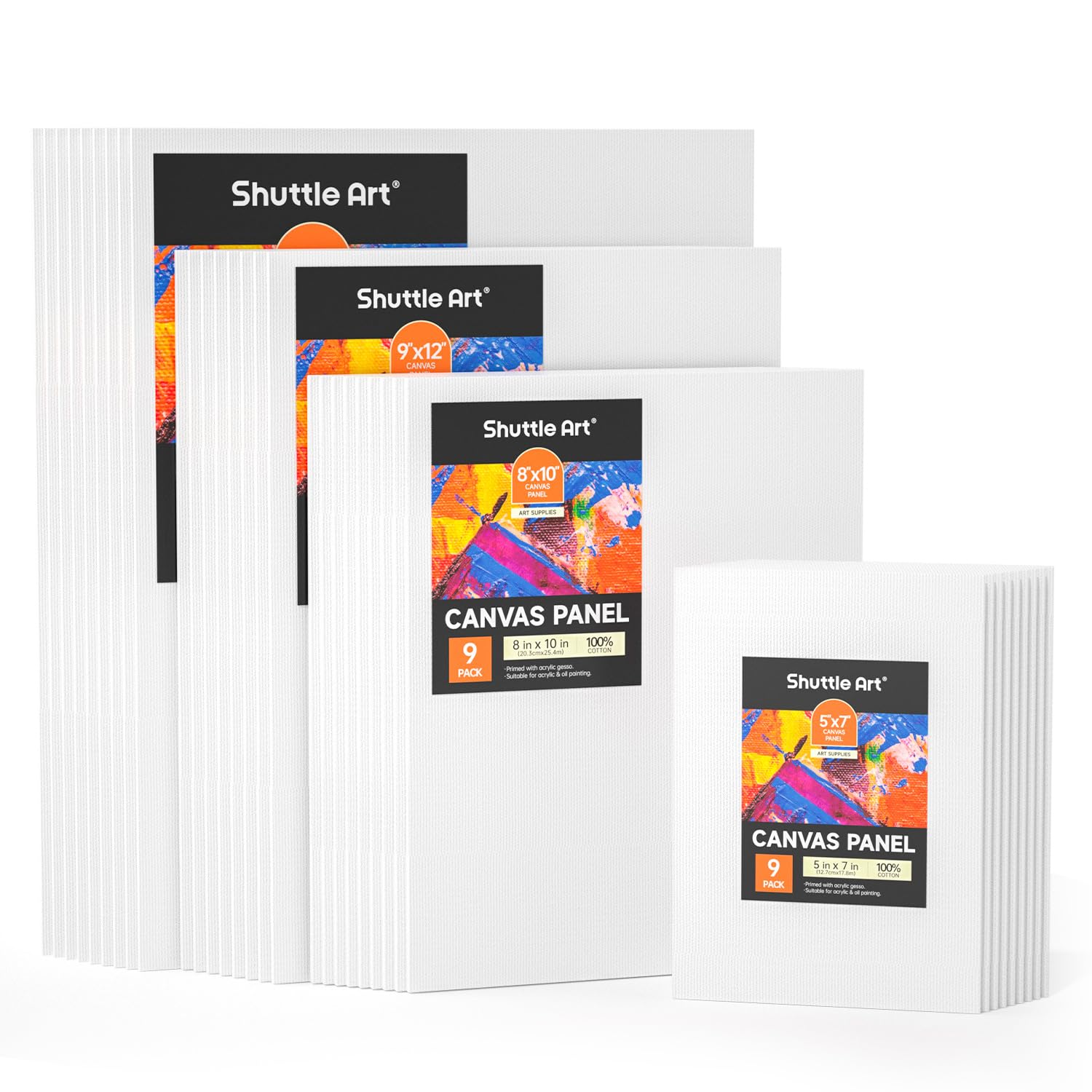 Shuttle Art Canvas Board, Bold Canvas, Set of 36, Multi Size, 100% Cotton, For Oil Painting, Acrylic, Watercolor, Rectangle, Thick, Panel, Canvas, Painting Supplies, Painting Board, Mini, Crafts,