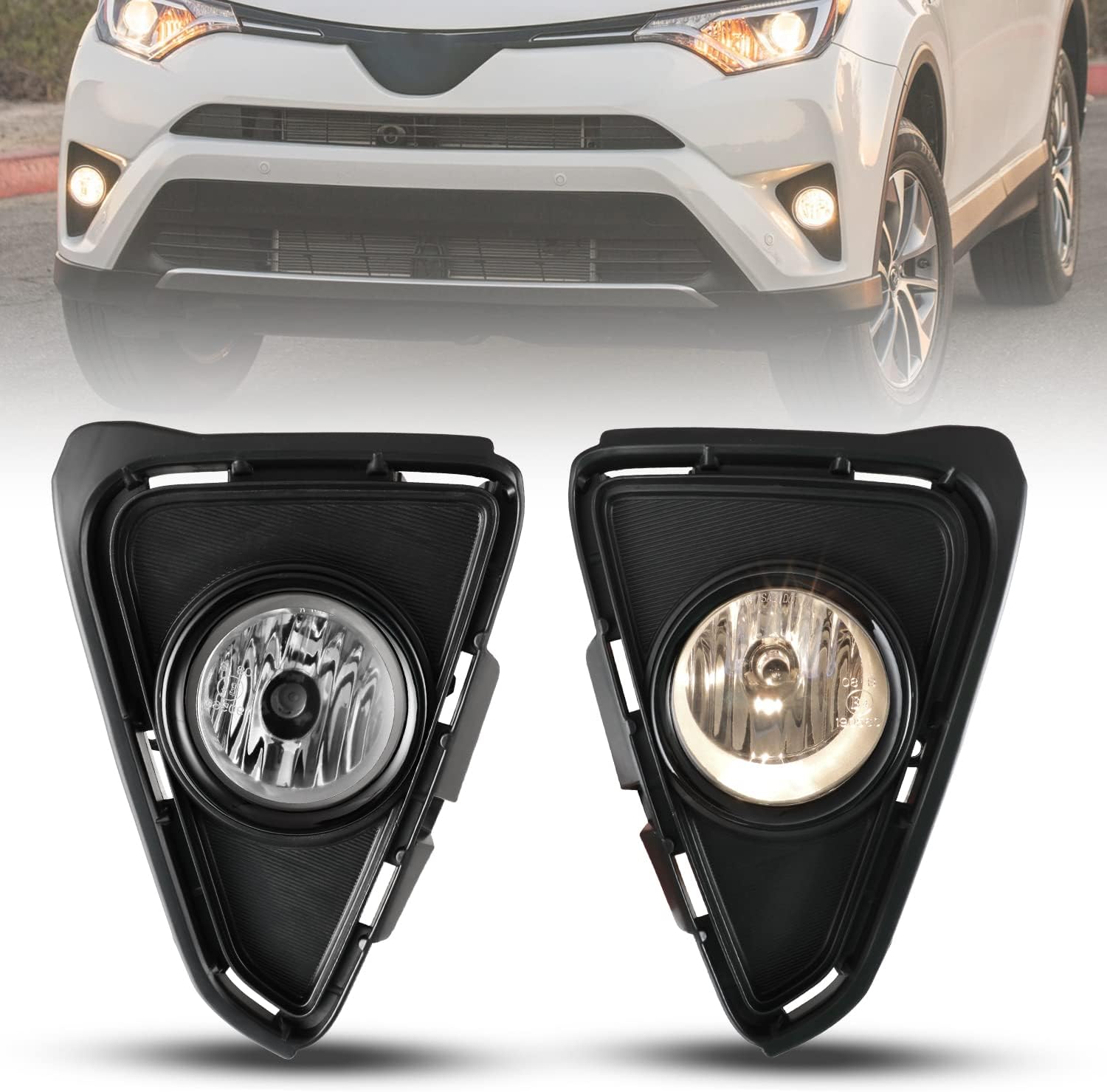 CPW OEM Fog Lights Assembly Fit For 2016 2017 2018 Toyota RAV4, Driver & Passenger Driving Fog Lamps Replacement w/ H11 Halogen Bulbs + Wiring Harness + Switch (Black Housing Clear Lens)