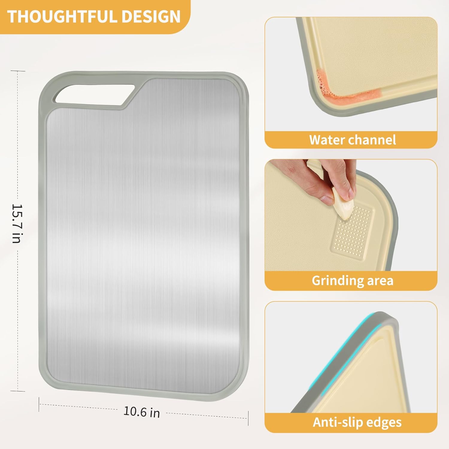 Cutting Board for Kitchen, Stainless Steel Cutting Board Easy to Clean,Double Sided Large Cutting Boards 15.7 X 10.6 inch,Dishwasher Safe