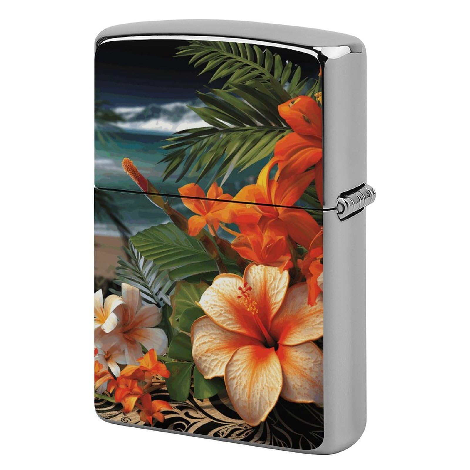 Tropical Flowers and Decorations Lighter Case Vintage Metal Lighter Cover Reusable Lighter Protective Sleeve Unique Design Personalized Lighter Sleeve Holder Against Dust and Scratches